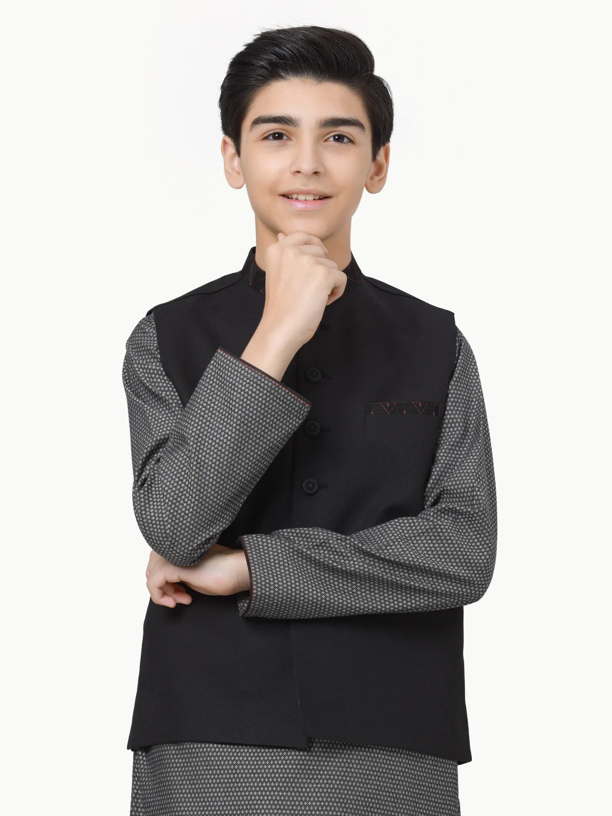 Embroidered Cotton Waistcoat Suit - EBTWCS22-25179 - Image 2