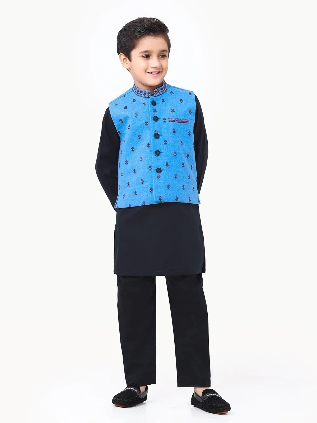 Embroidered Cotton Waistcoat Suit - EBTWCSC22-014 - Image 4