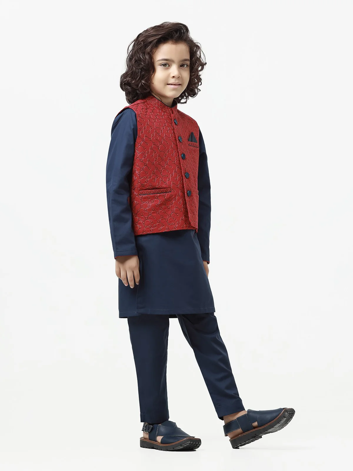 Embroidered Cotton Waistcoat Suit - EBTWCSC22-015 - Image 3