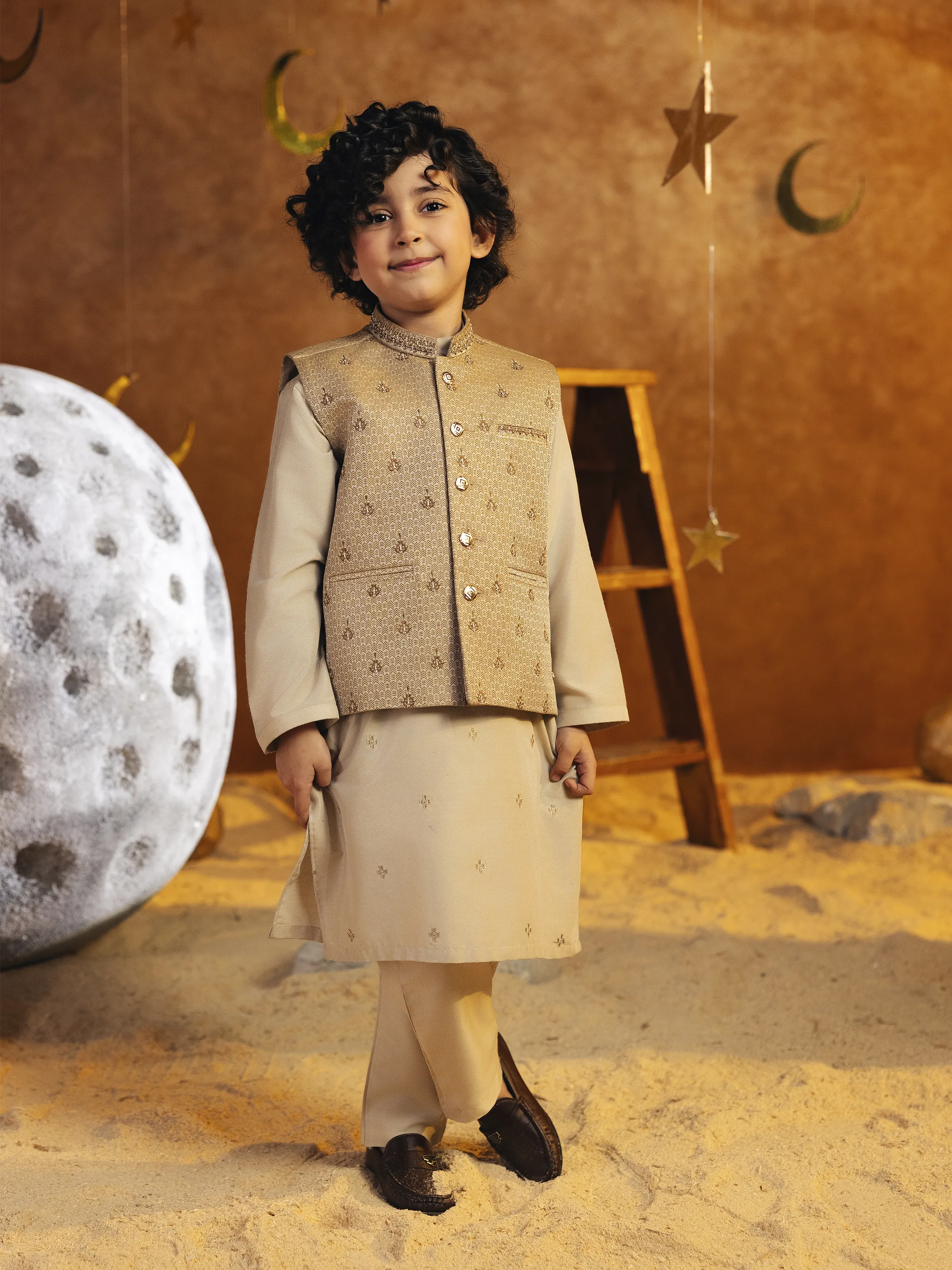 Boy's Beige Waist Coat Suit - EBTWCSC5-049