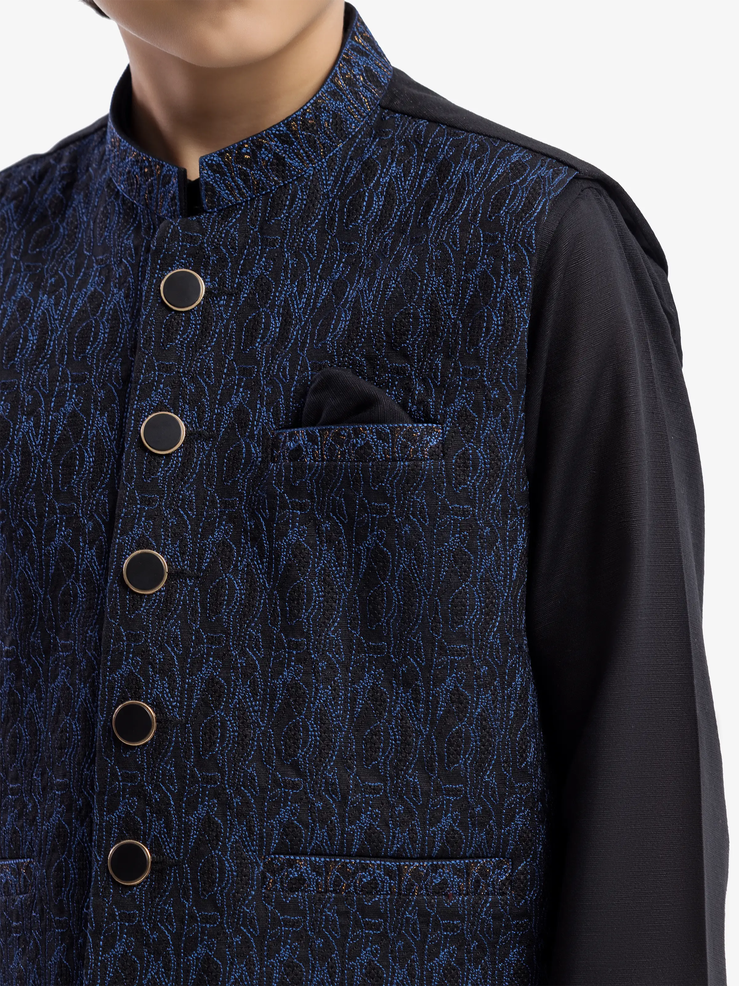 Embroidered Cotton Waistcoat Suit - EBTWCS5-25221 - Image 3