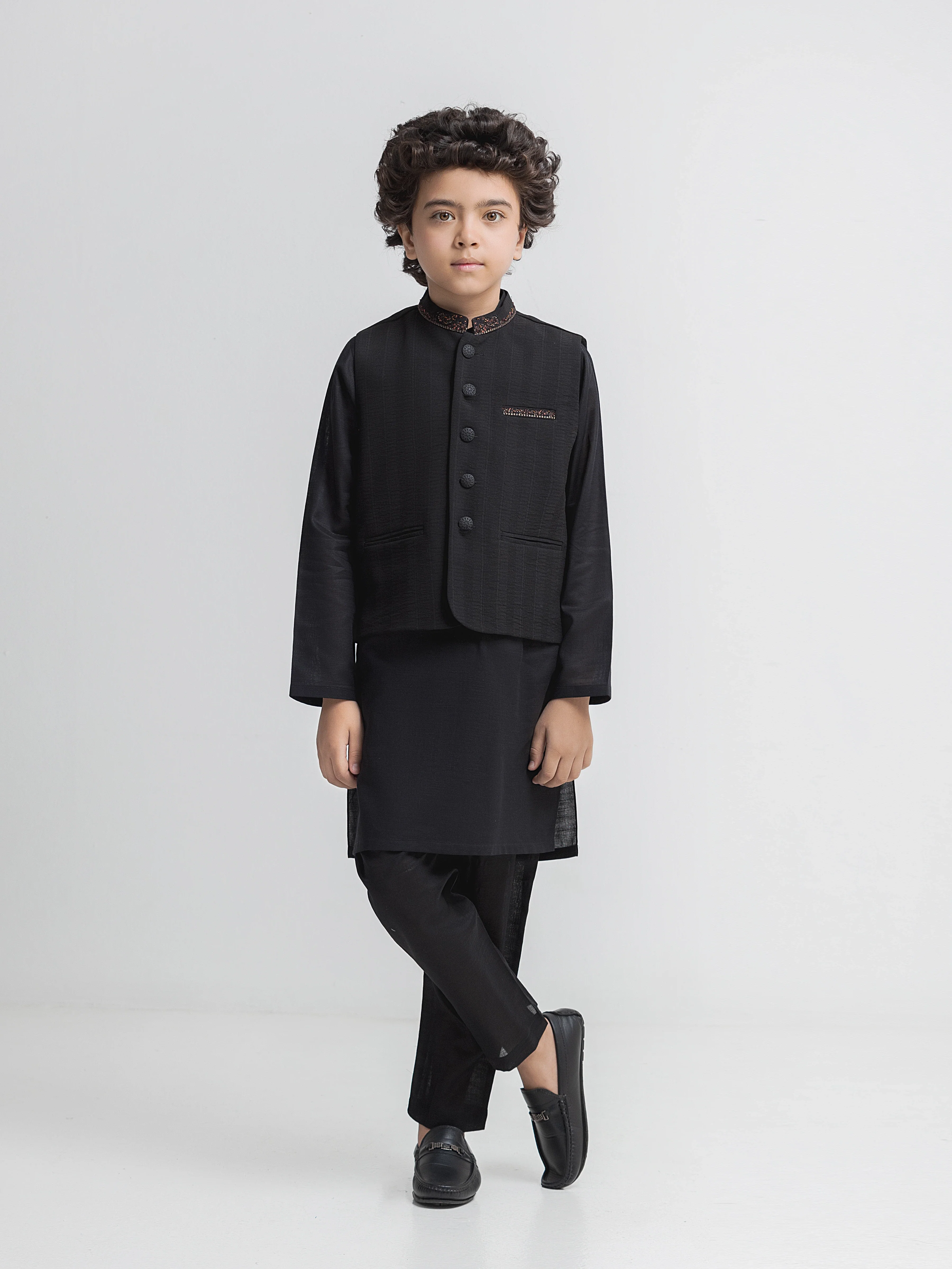 Embroidered Cotton Waistcoat Suit - EBTWCSC5-046
