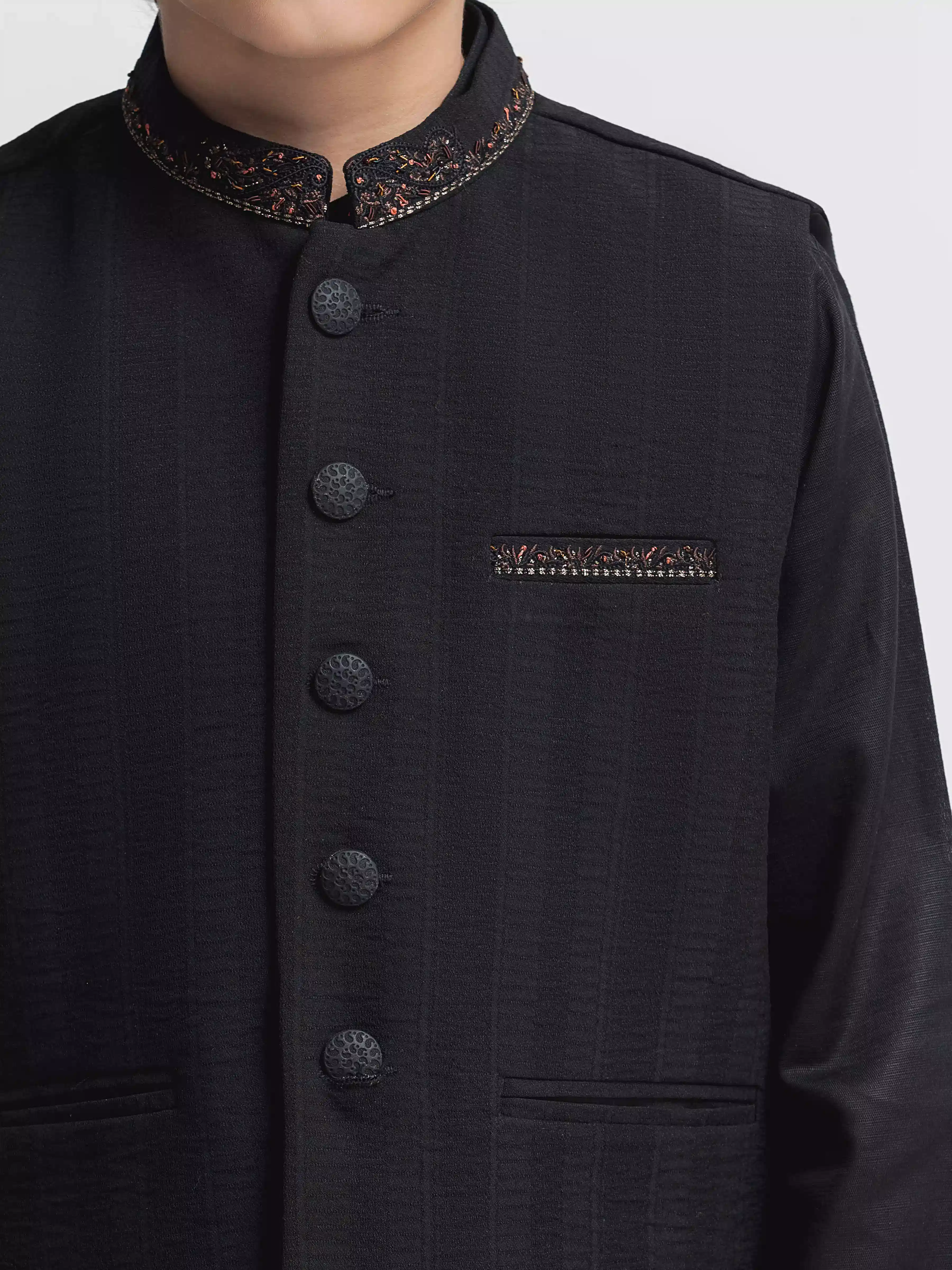 Embroidered Cotton Waistcoat Suit - EBTWCSC5-046 - Image 3