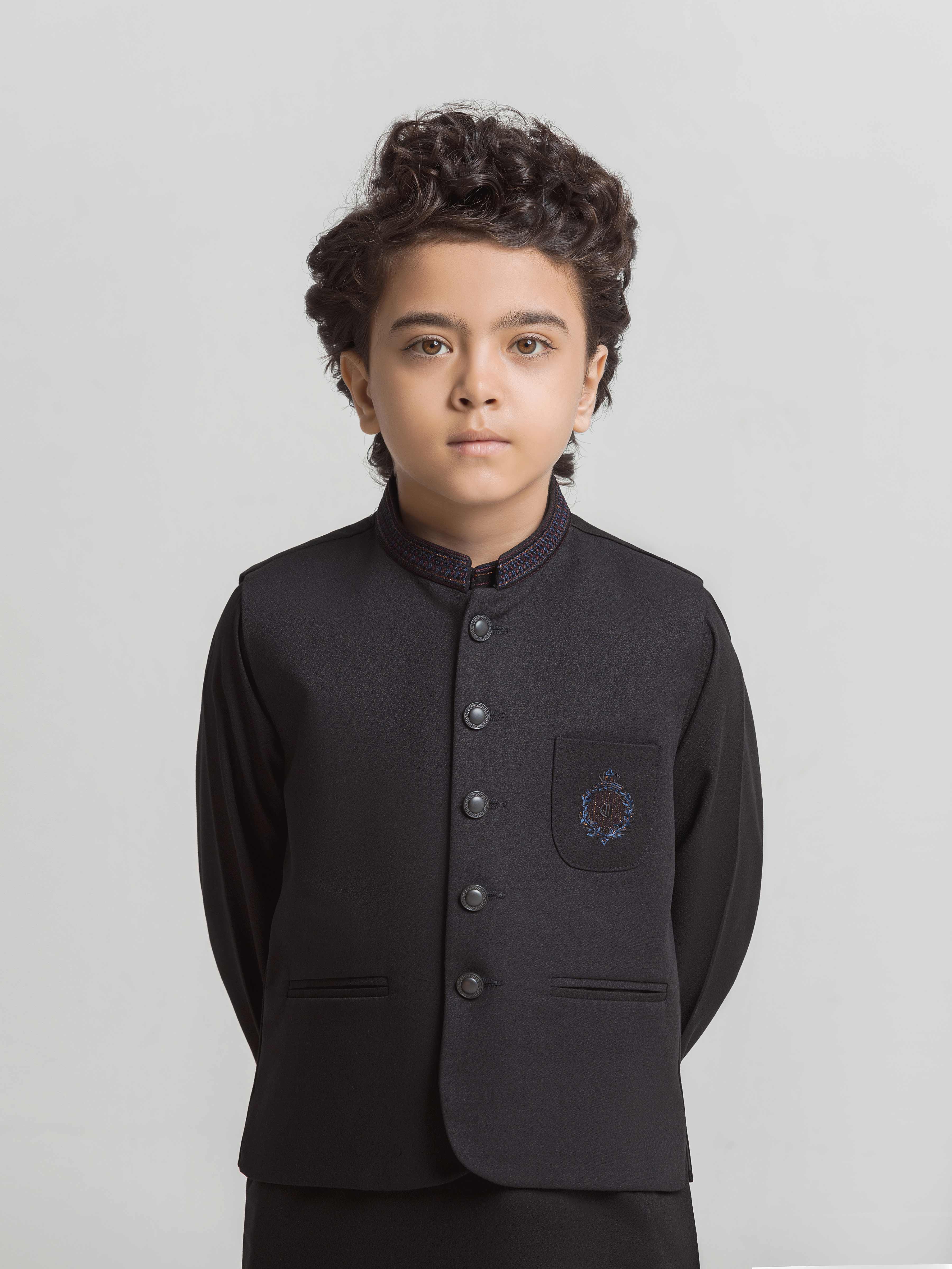 Embroidered Dobby Waistcoat Suit - ECBTWCS5-087 - Image 2