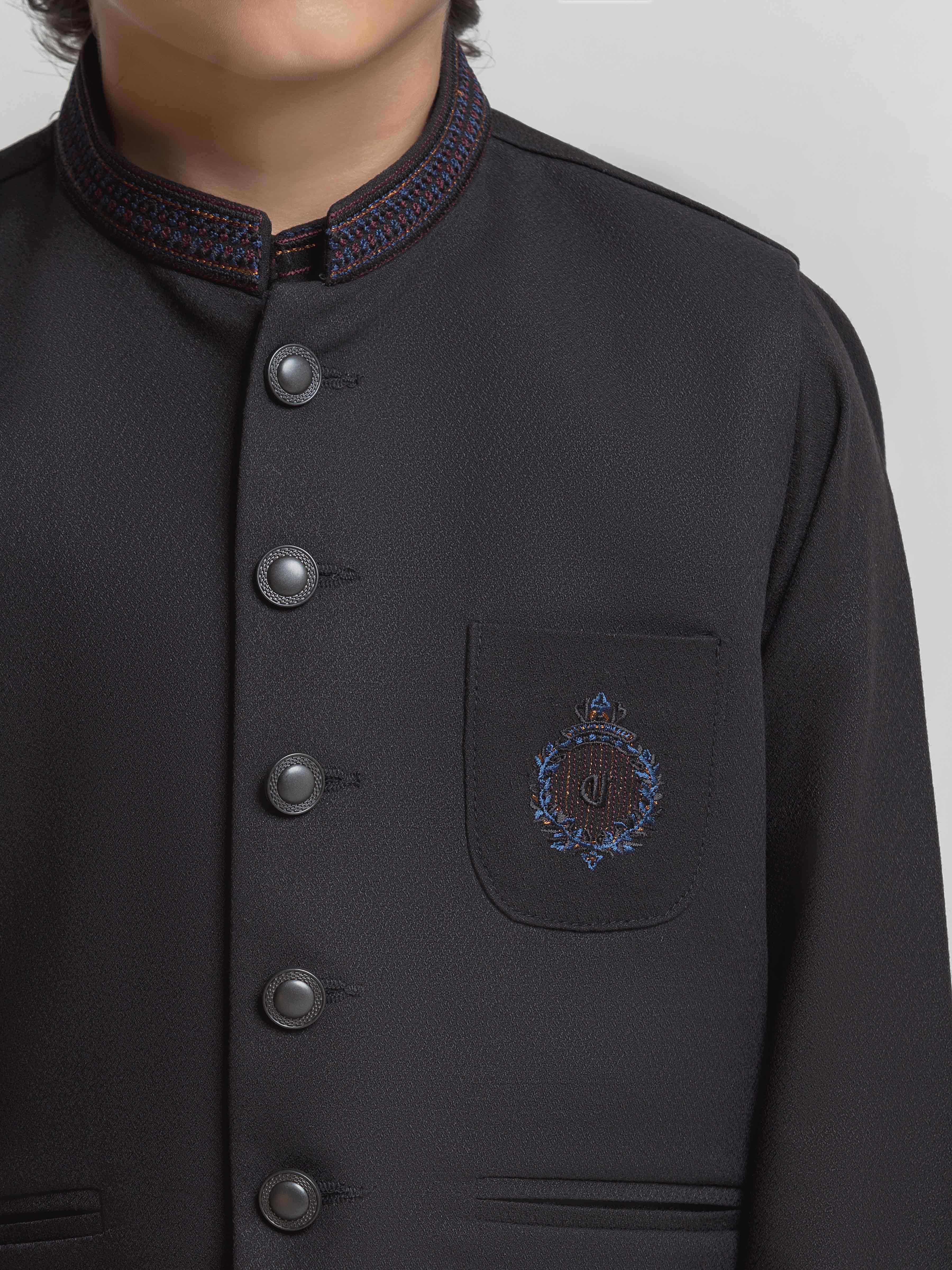 Embroidered Dobby Waistcoat Suit - ECBTWCS5-087 - Image 3