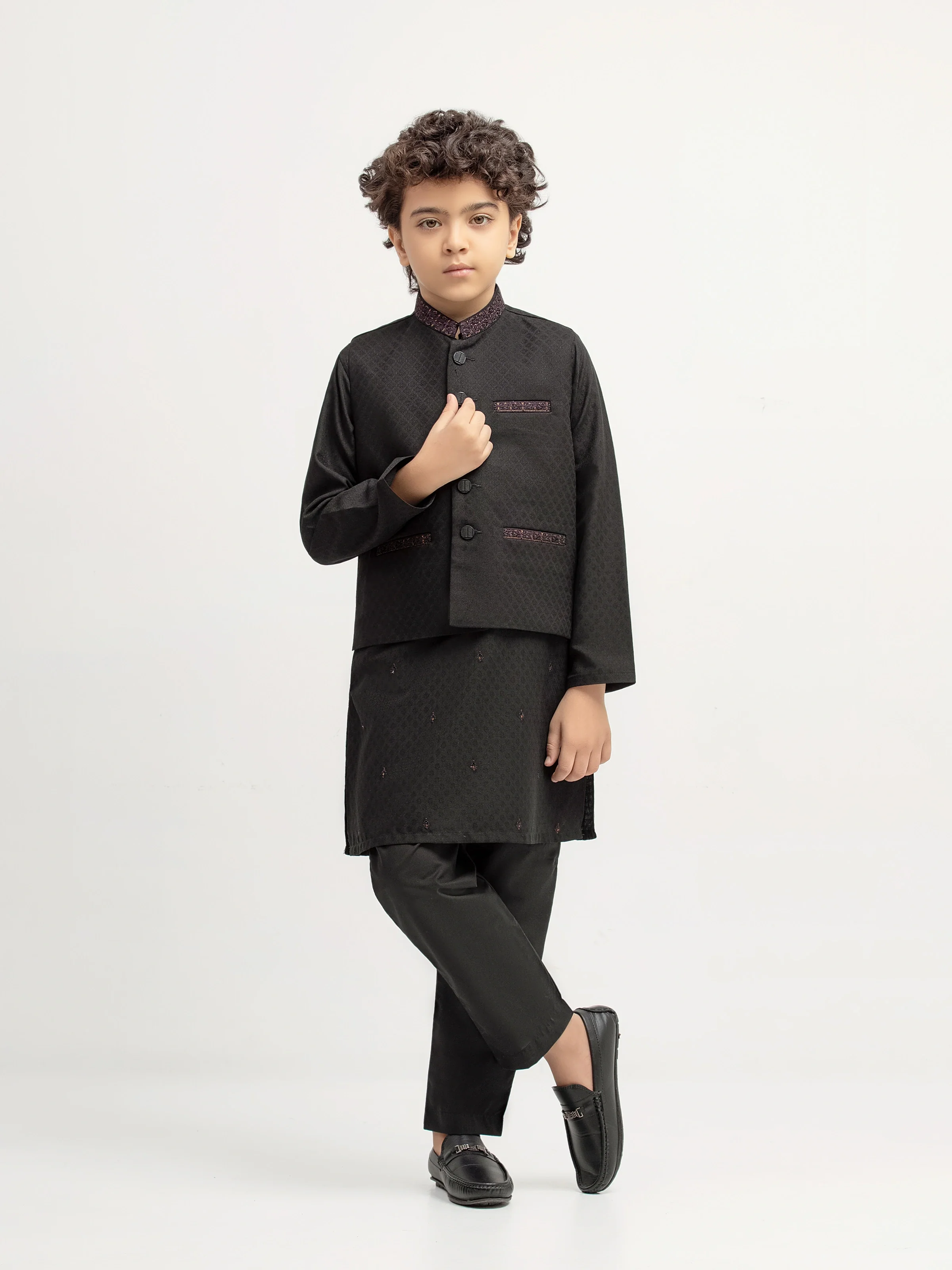 Embroidered Jacquard Waistcoat Suit - ECBTWCS5-098