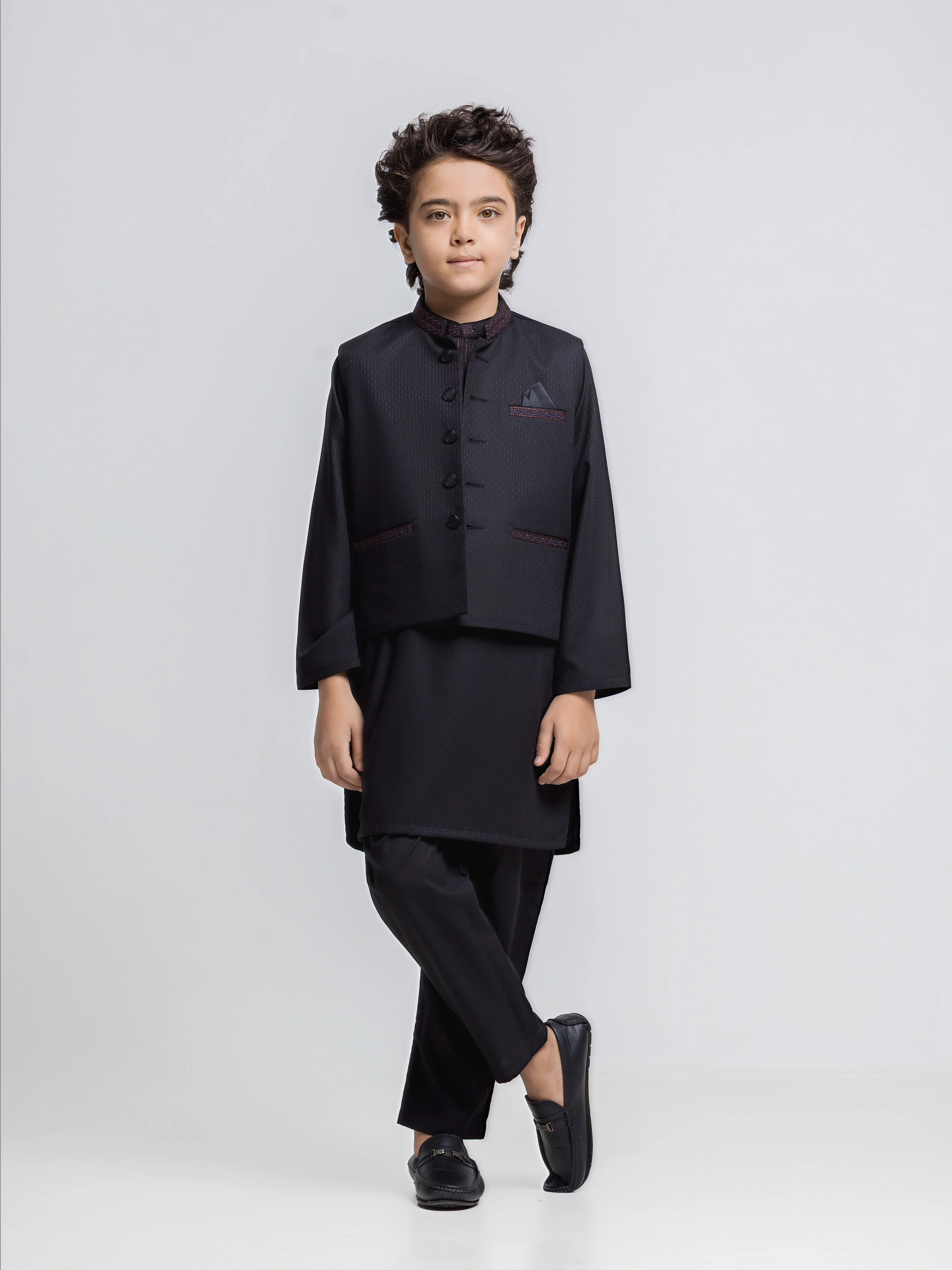 Embroidered Dobby Waistcoat Suit - ECBTWCS6-109