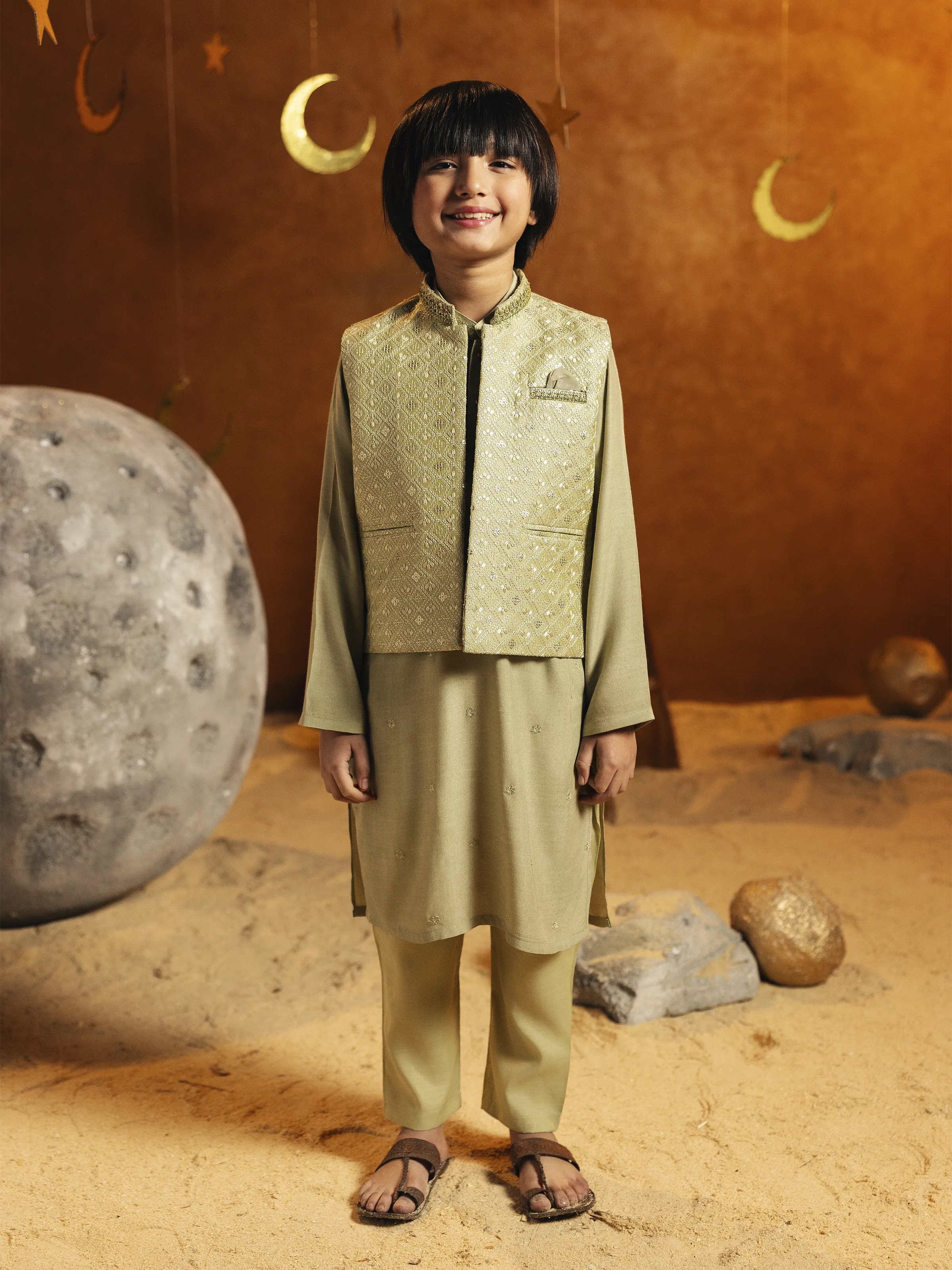 Embroidered Raw Silk Waistcoat Suit - ECBTWCS5-061