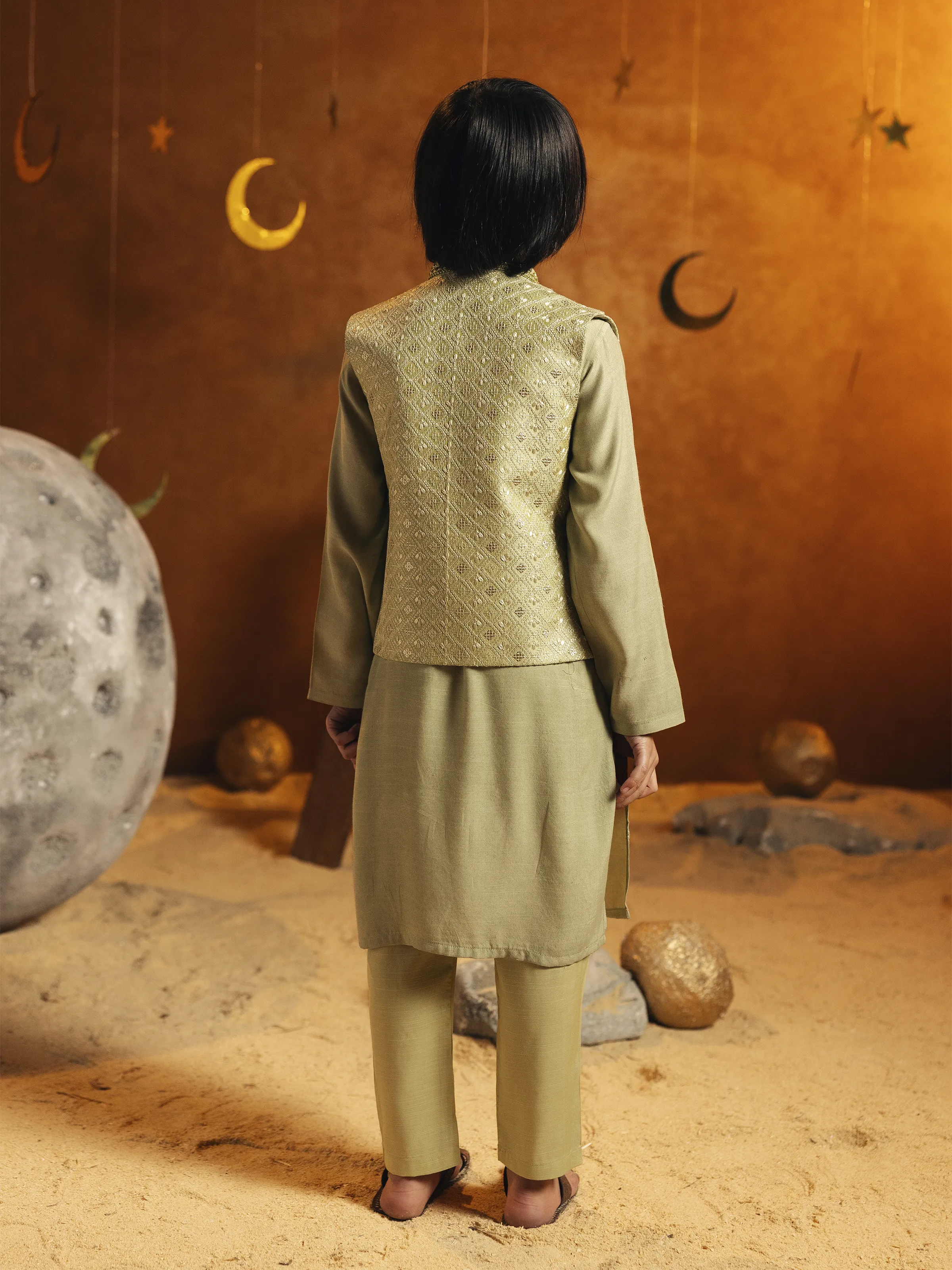 Embroidered Raw Silk Waistcoat Suit - ECBTWCS5-061 - Image 6
