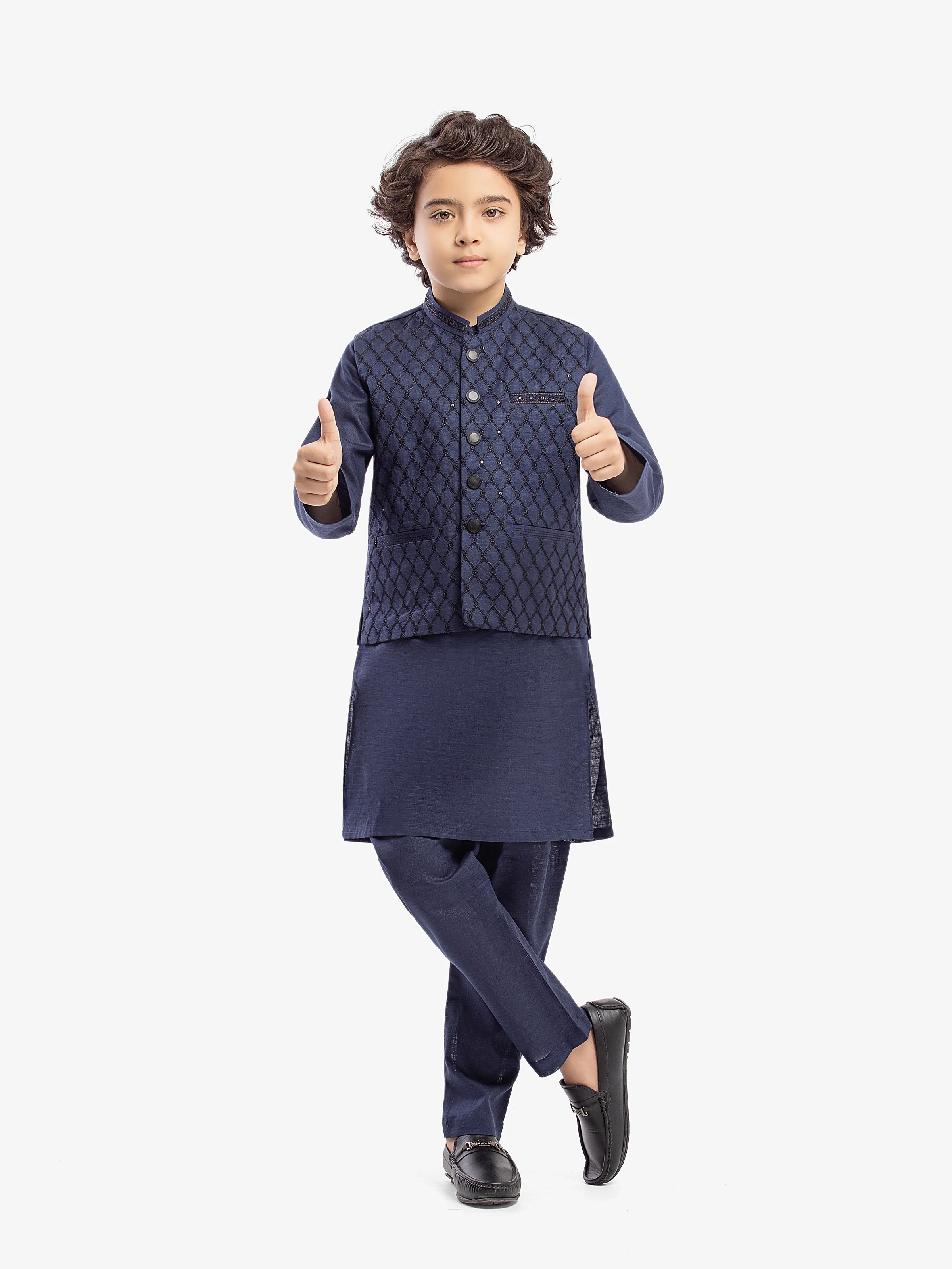 Boy's Navy Blue Waist Coat Suit - ECBTWCS5-085