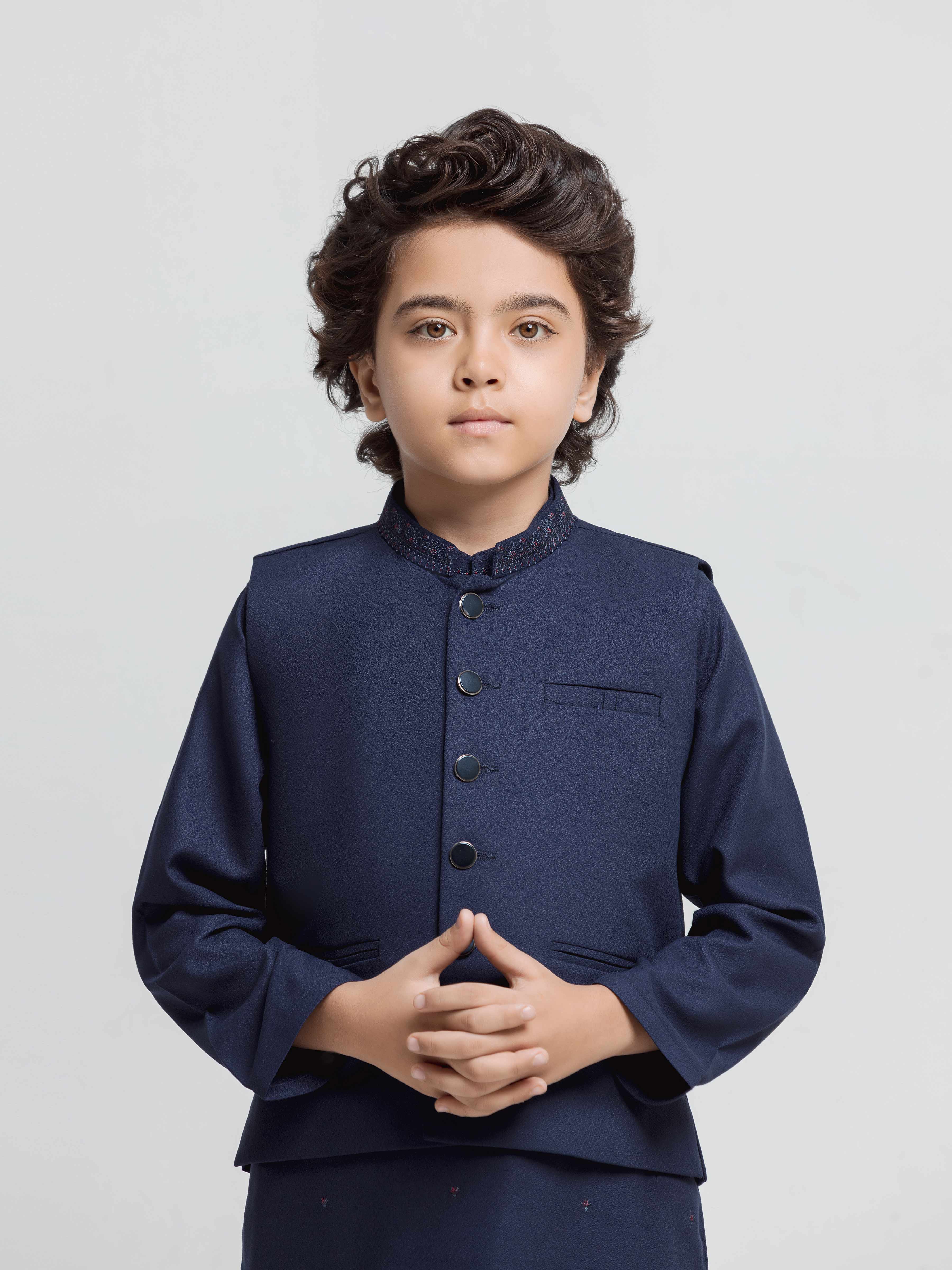 Embroidered Dobby Waistcoat Suit - ECBTWCS5-090 - Image 2