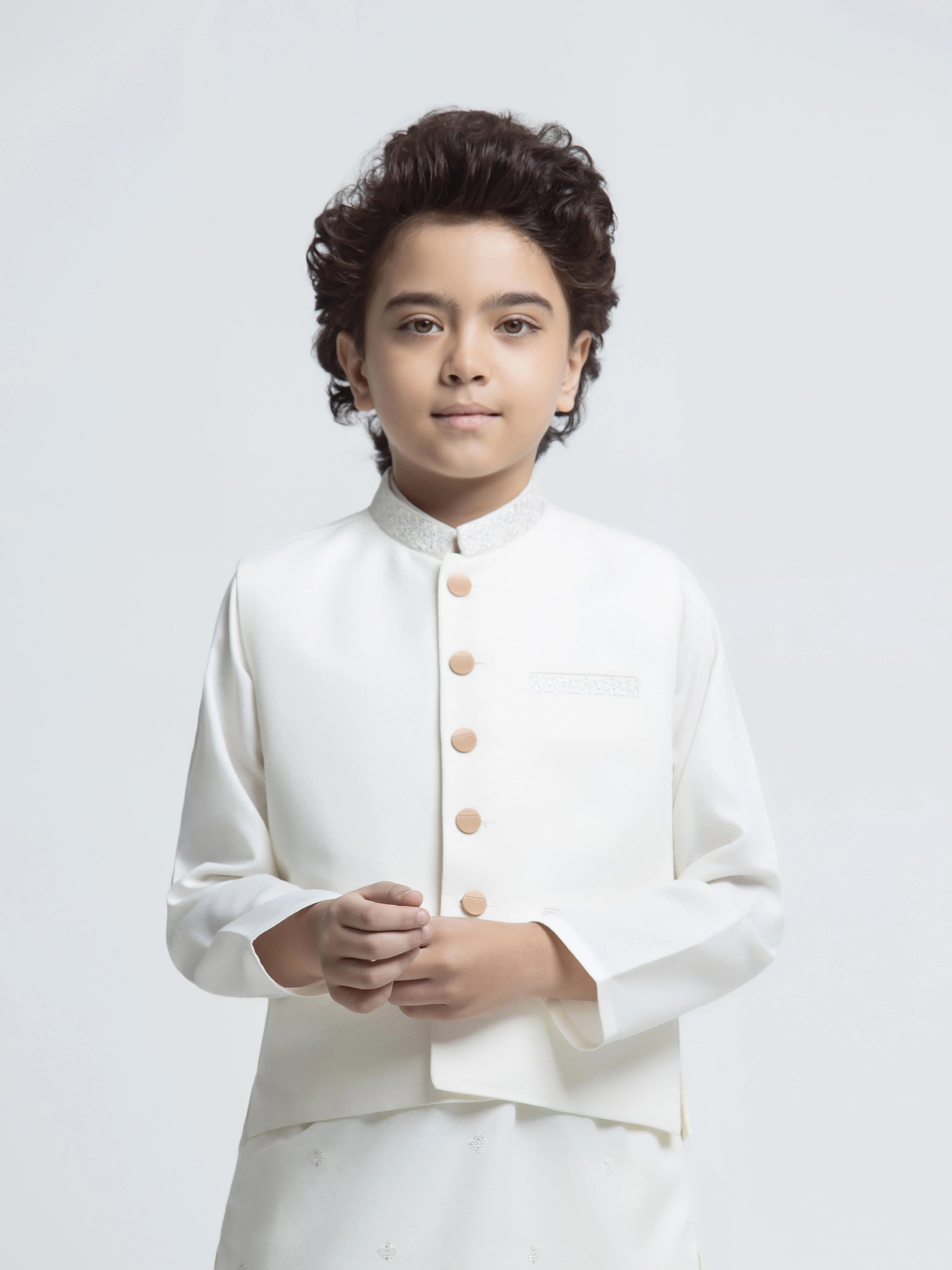 Embroidered Jacquard Waistcoat Suit - ECBTWCS5-064 - Image 2