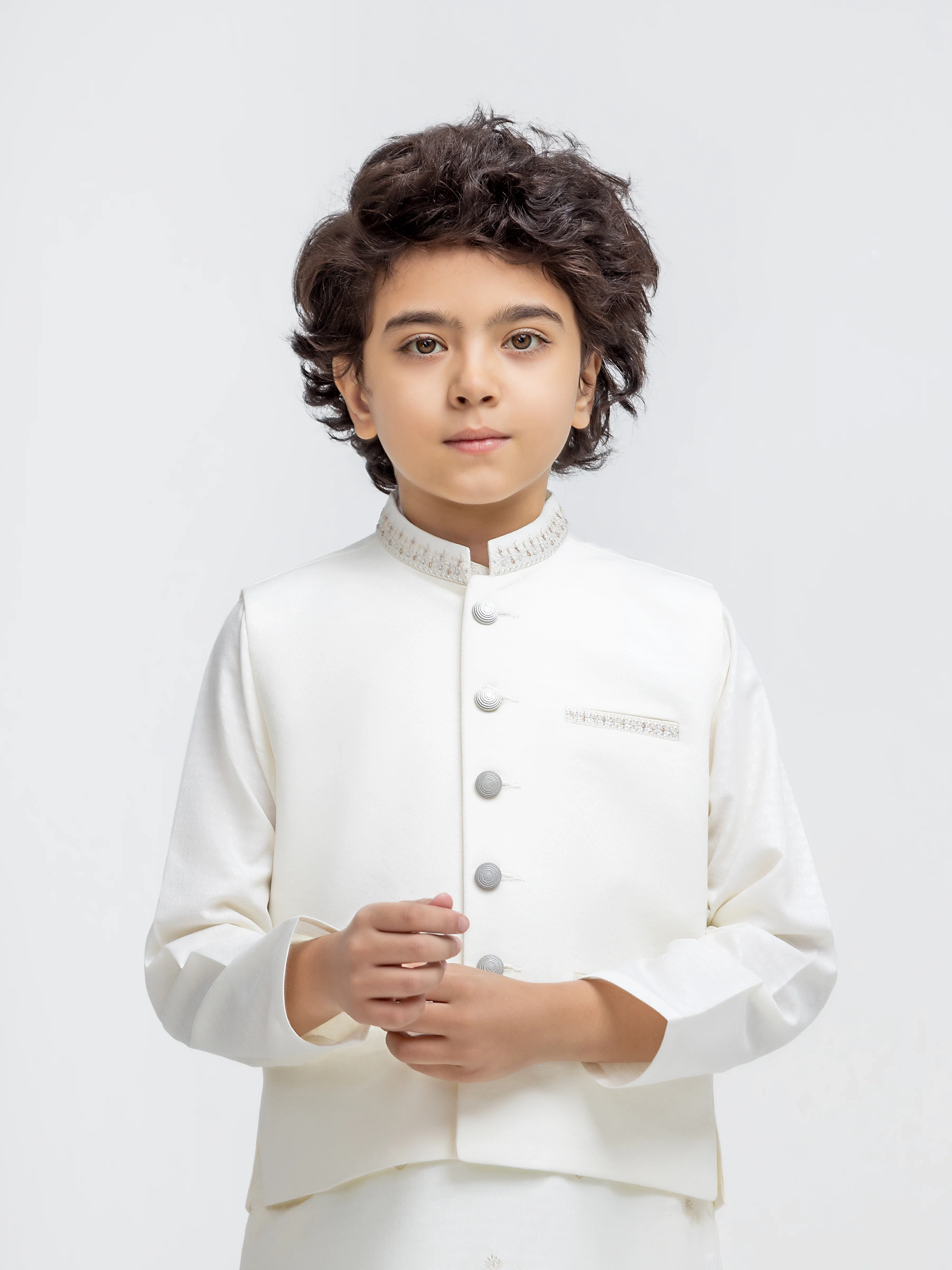 Embroidered Jacquard Waistcoat Suit - ECBTWCS5-097 - Image 2