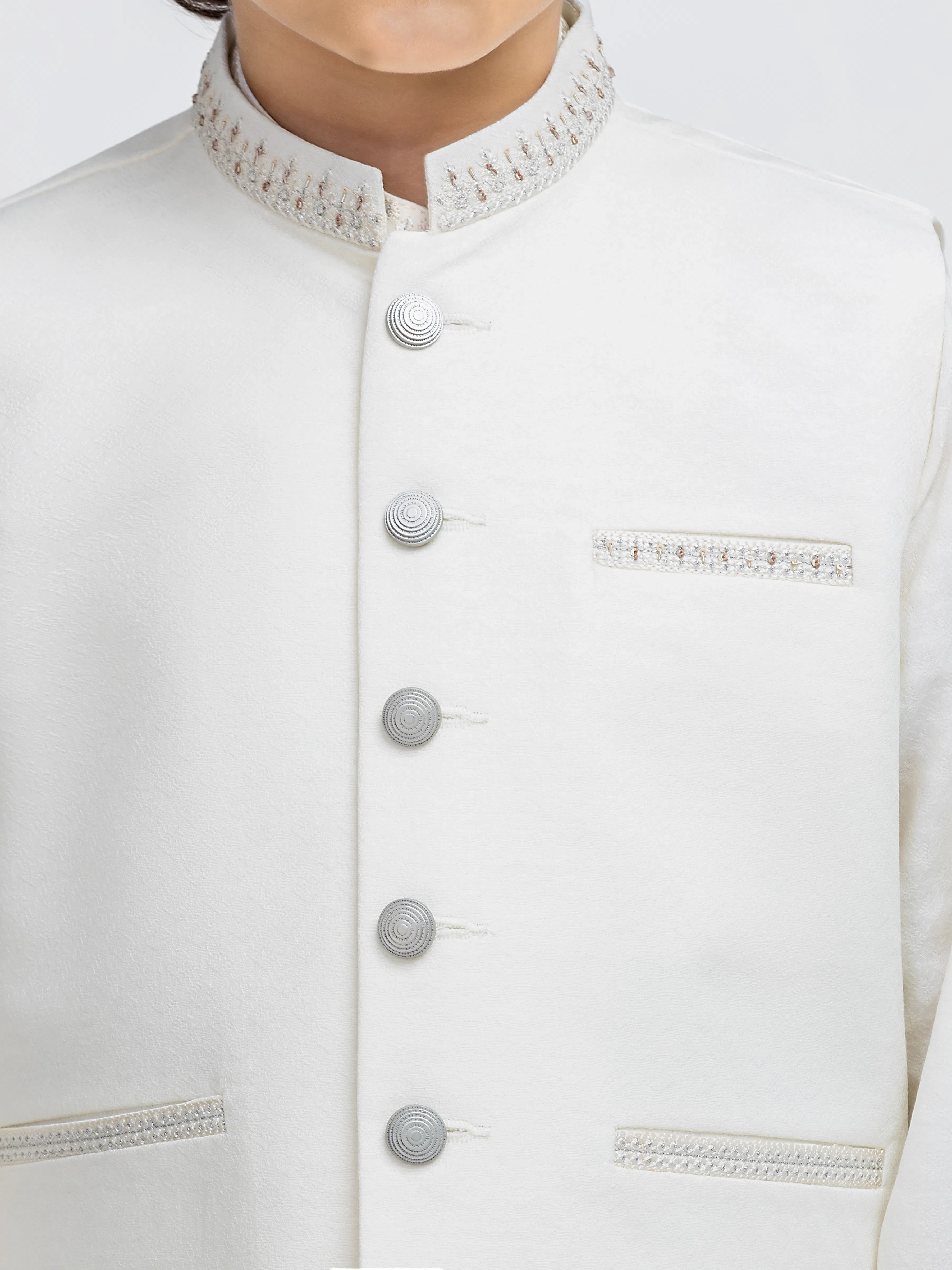 Embroidered Jacquard Waistcoat Suit - ECBTWCS5-097 - Image 3