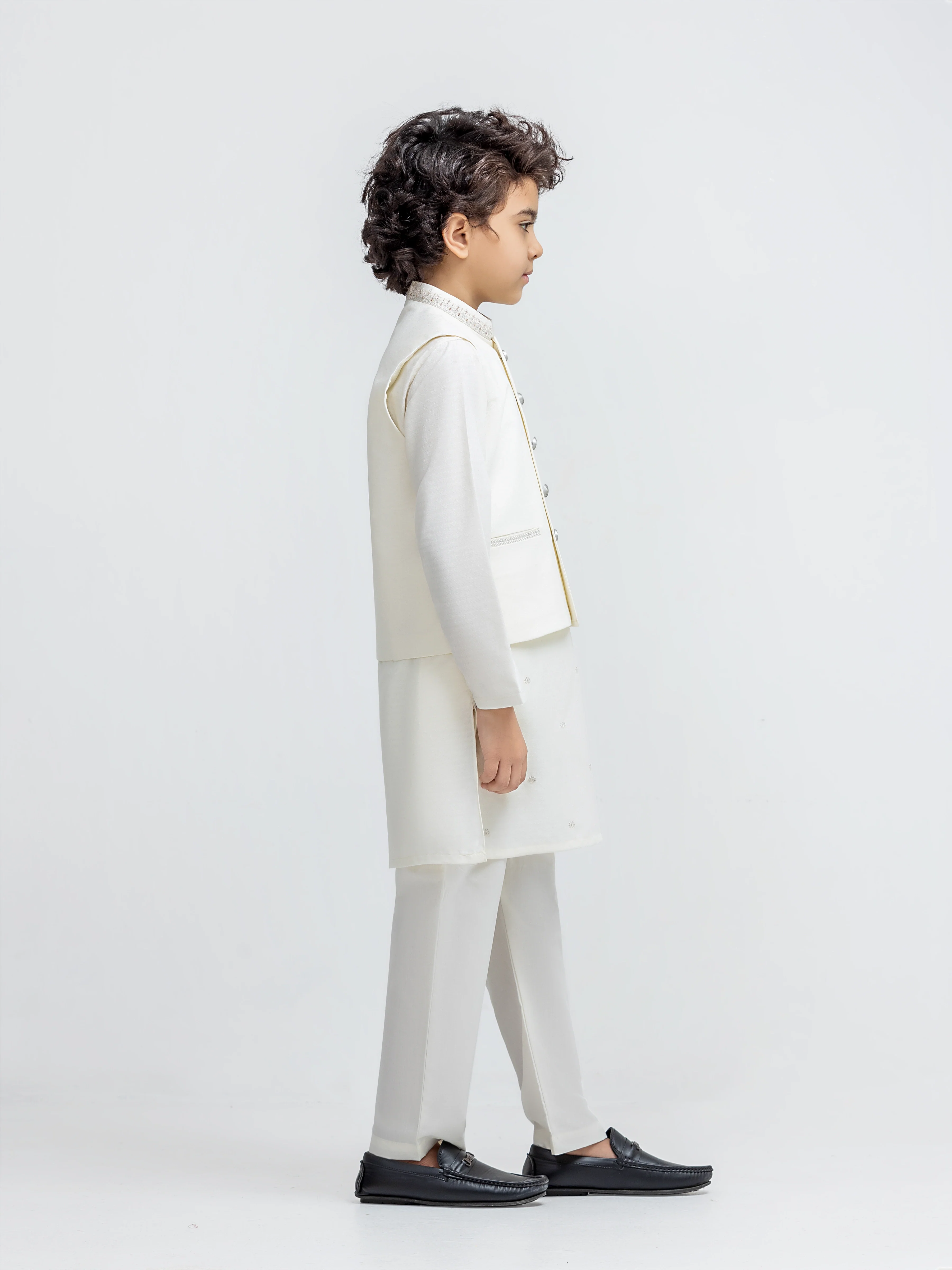 Embroidered Jacquard Waistcoat Suit - ECBTWCS5-097 - Image 4