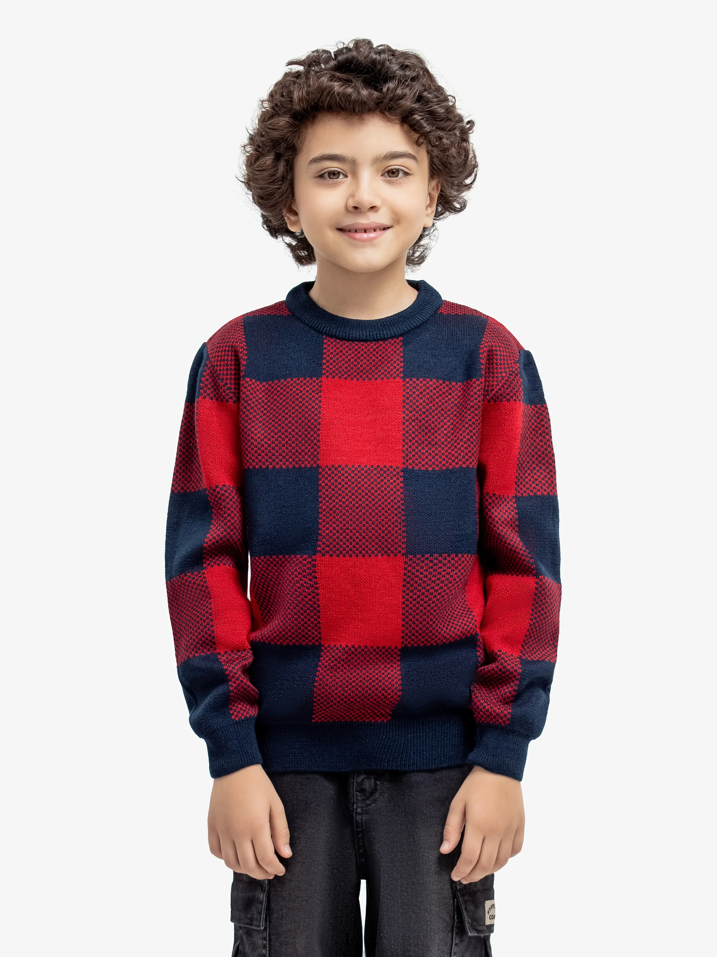 Crew Neck Check Sweater - EBTSWT24-023