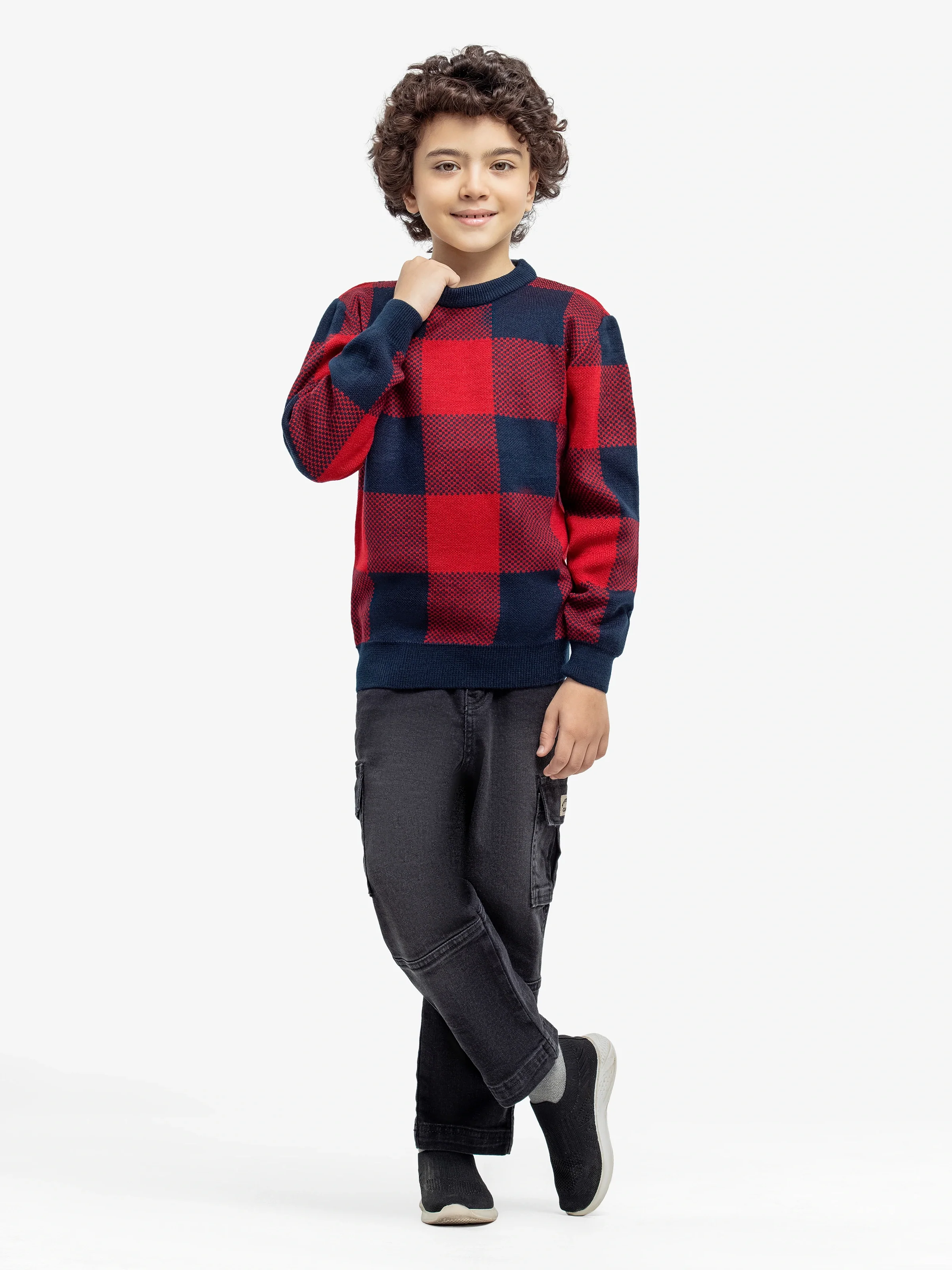 Crew Neck Check Sweater - EBTSWT24-023 - Image 2