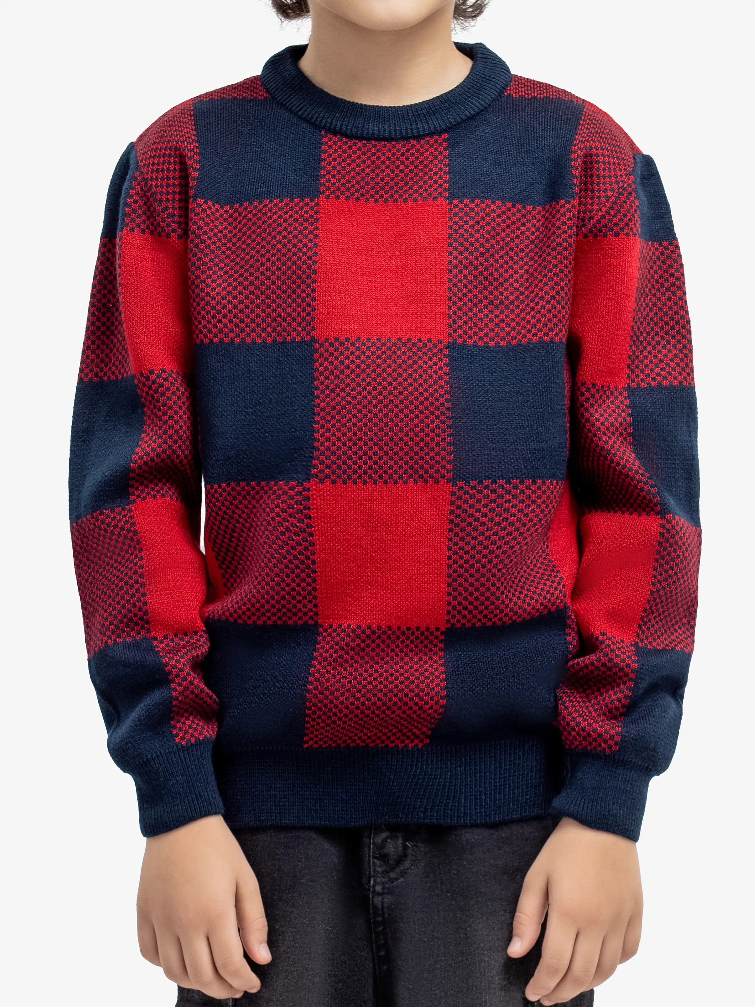 Crew Neck Check Sweater - EBTSWT24-023 - Image 3