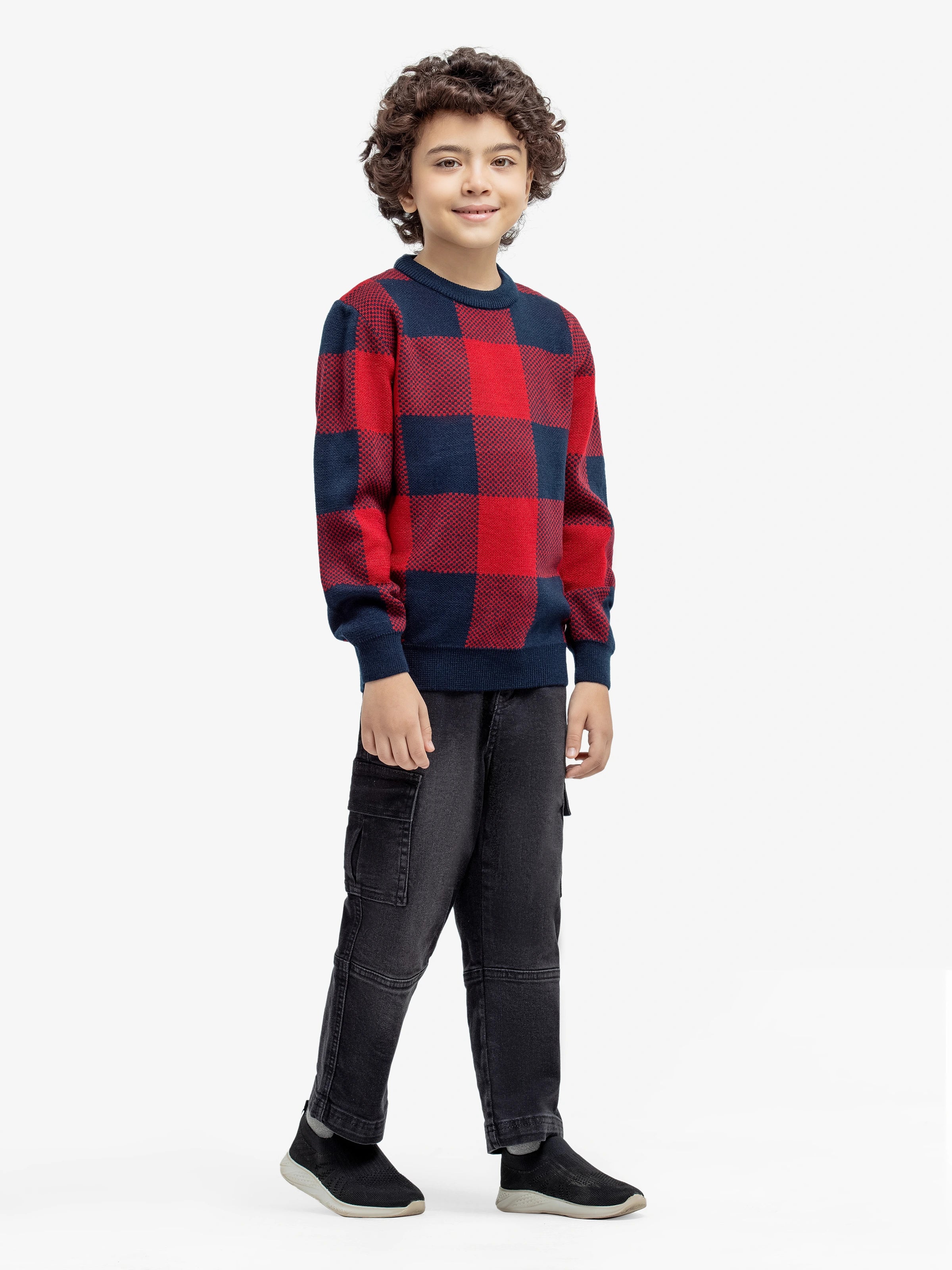 Crew Neck Check Sweater - EBTSWT24-023 - Image 4