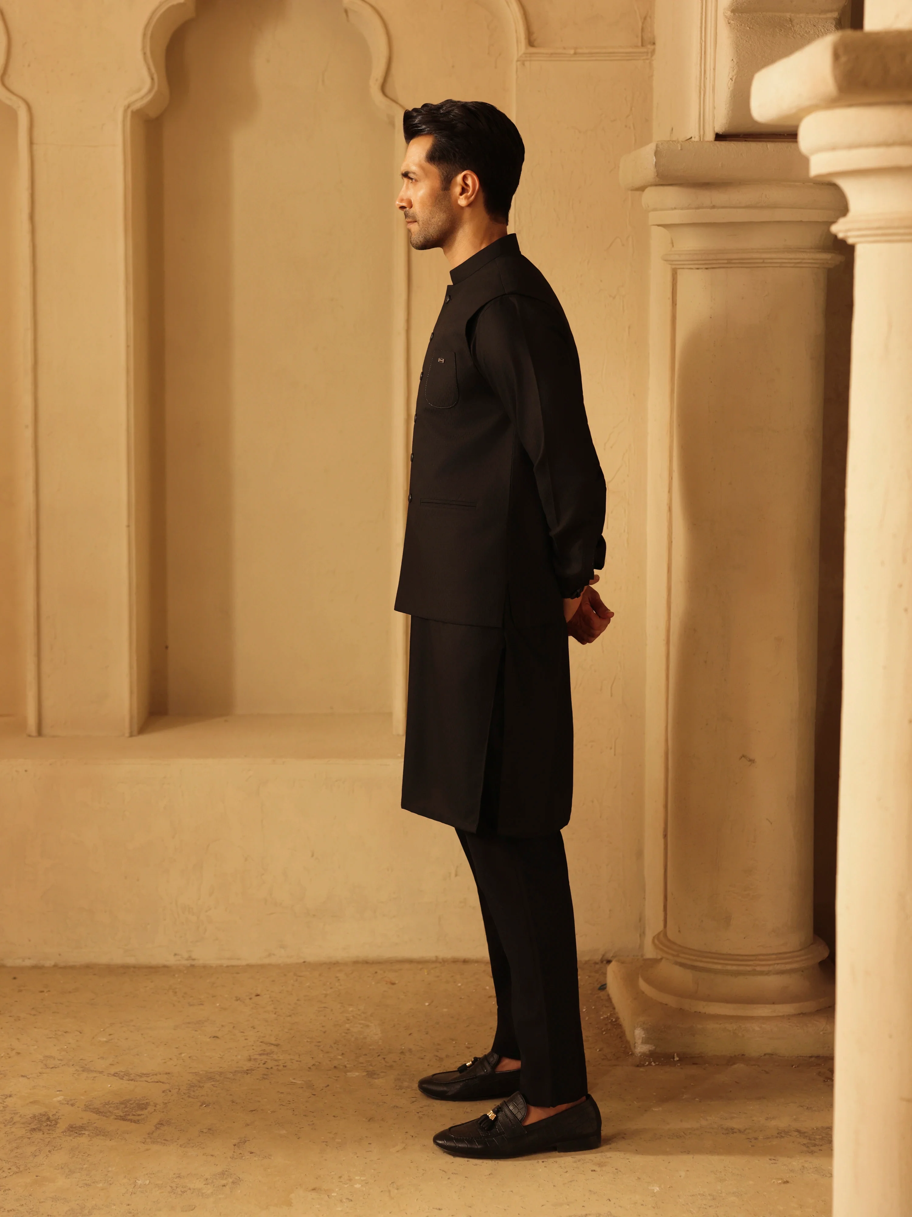 Embroidered Dobby Waistcoat Suit - ECMTWCS6-039 - Image 5