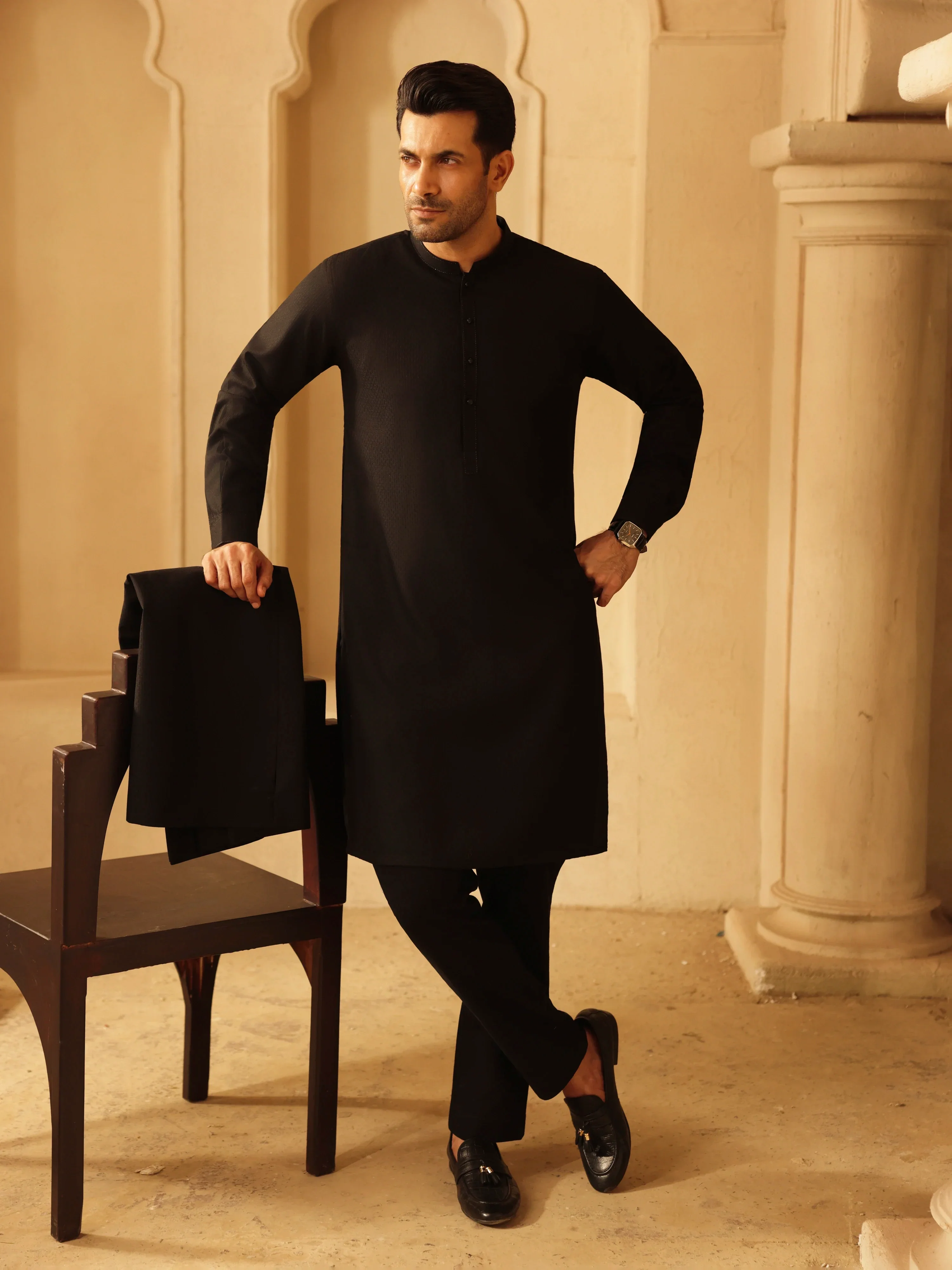 Embroidered Dobby Waistcoat Suit - ECMTWCS6-039 - Image 6