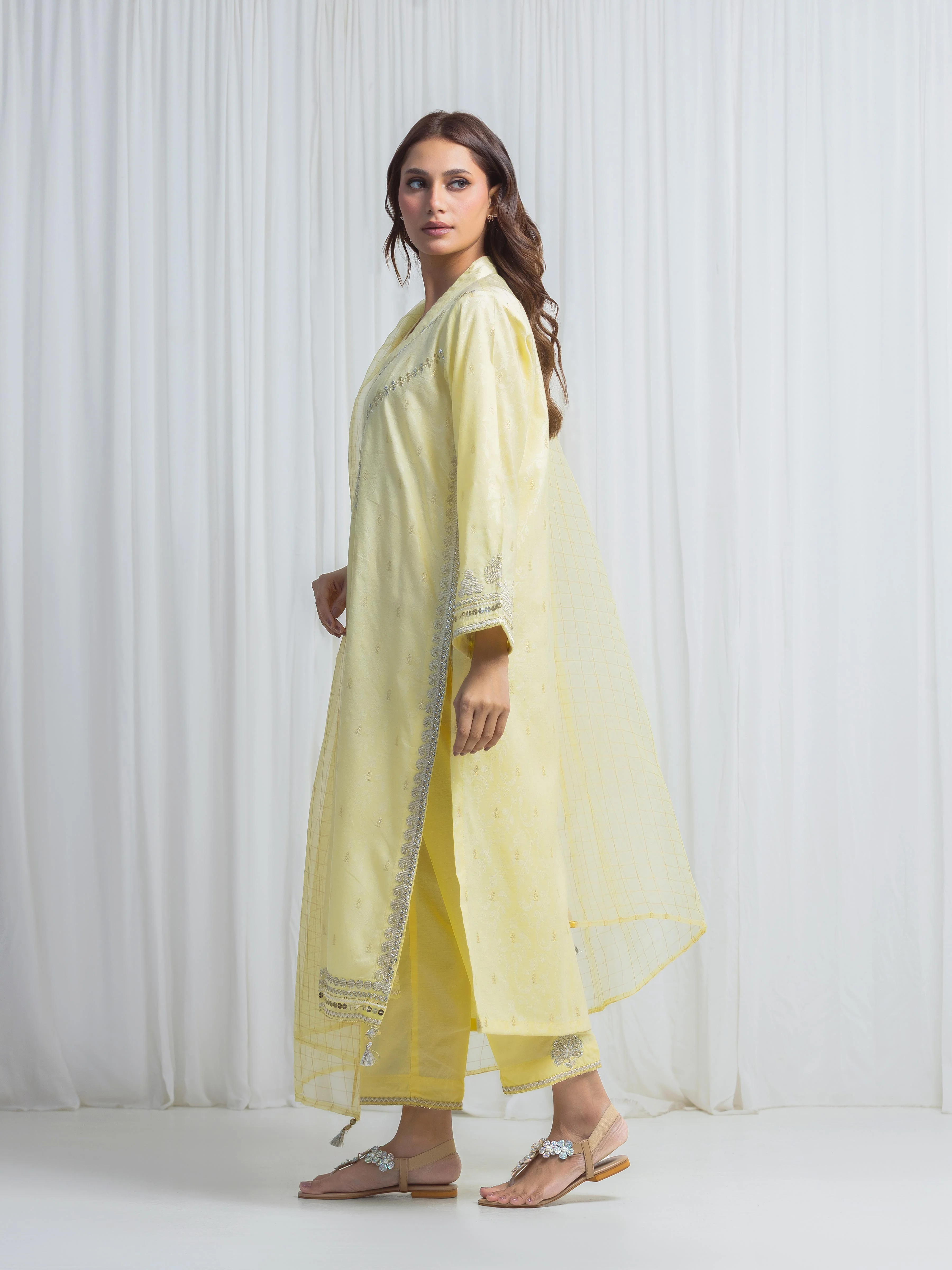 Embroidered Jacquard Suit - EWTKED6-86229-3P - Image 5