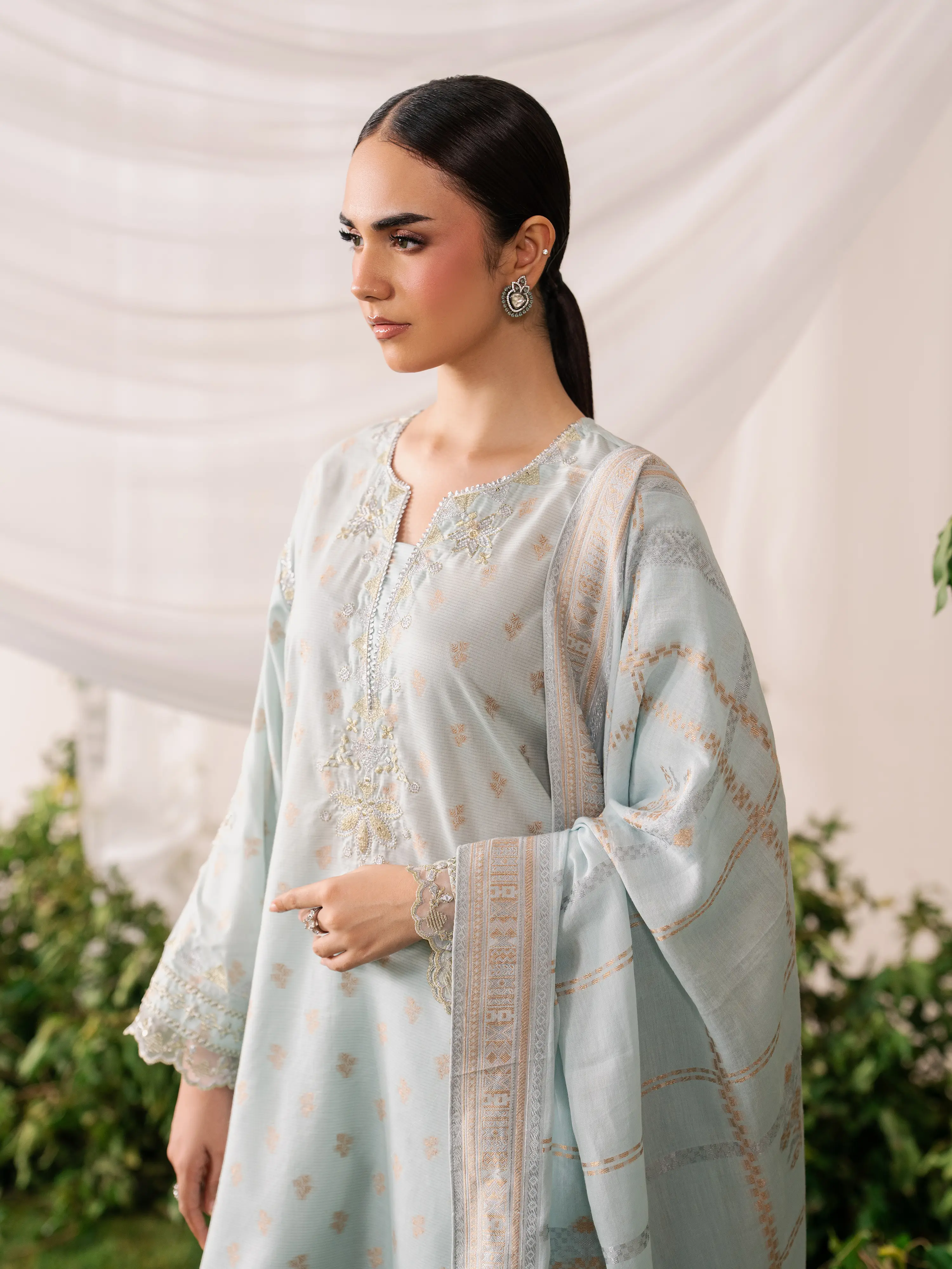 Embroidered Jacquard Suit - EWTKED6-86274-3P - Image 2