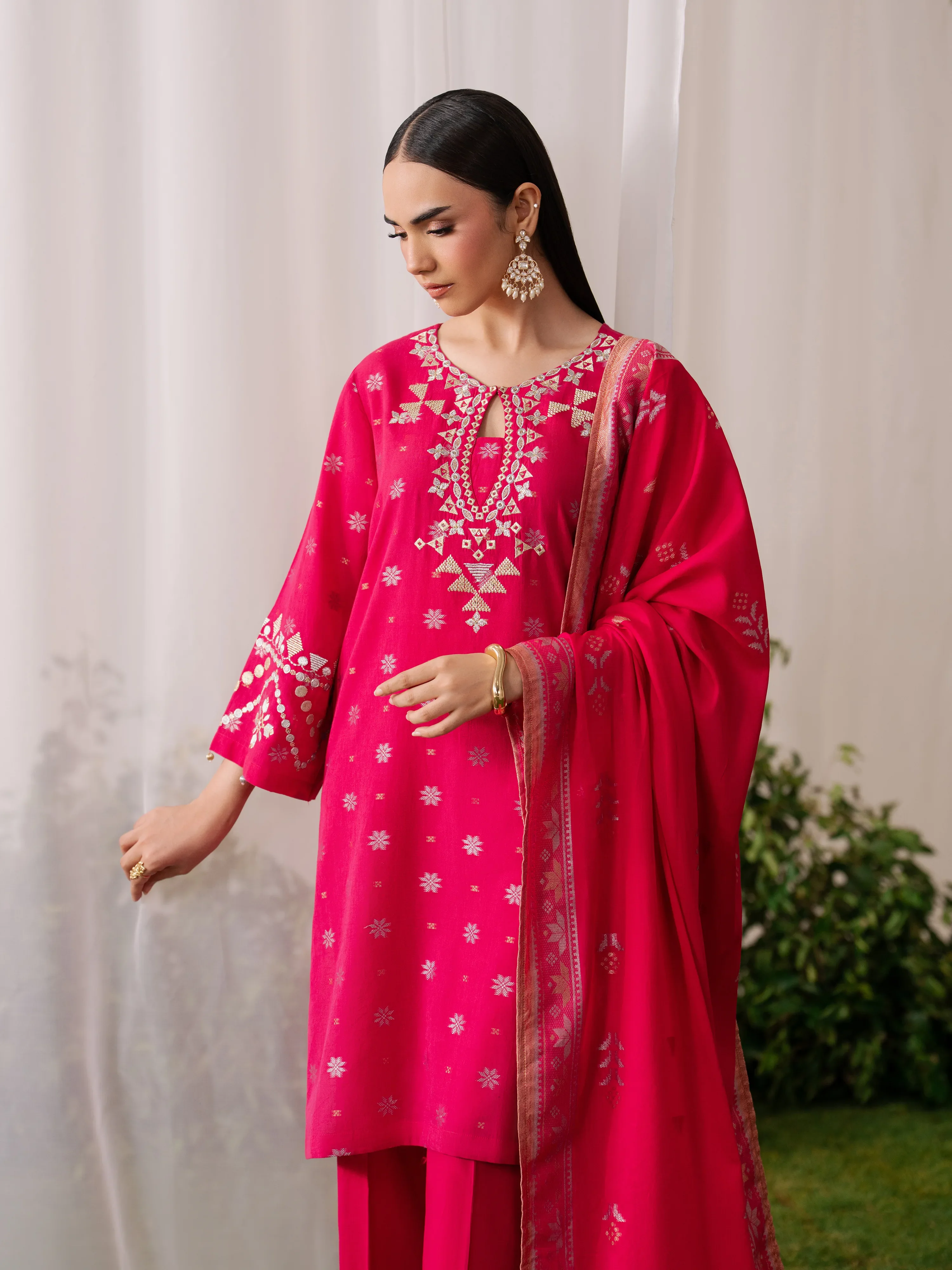 Embroidered Jacquard Suit - EWTKED6-86276-3P - Image 2