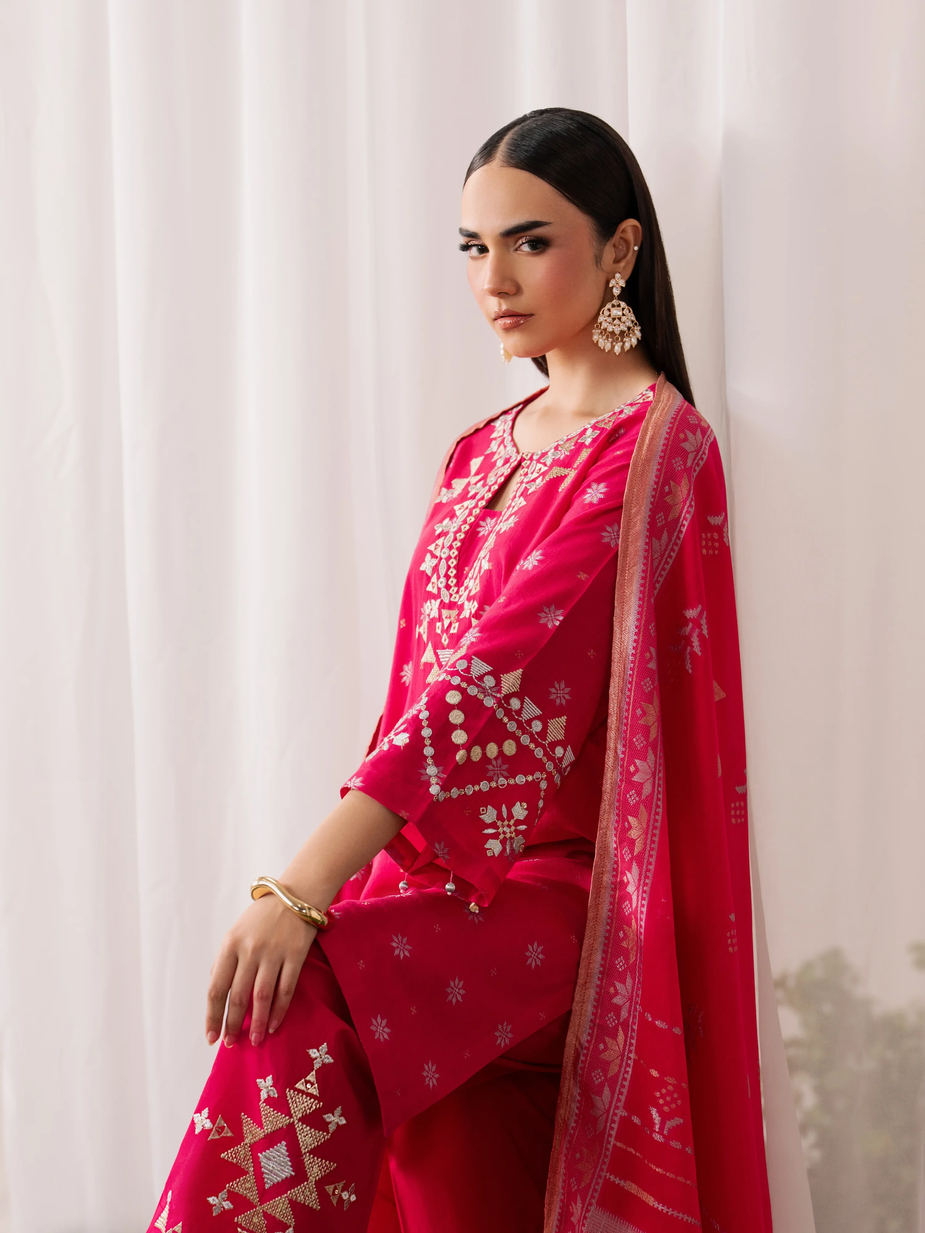 Embroidered Jacquard Suit - EWTKED6-86276-3P - Image 4