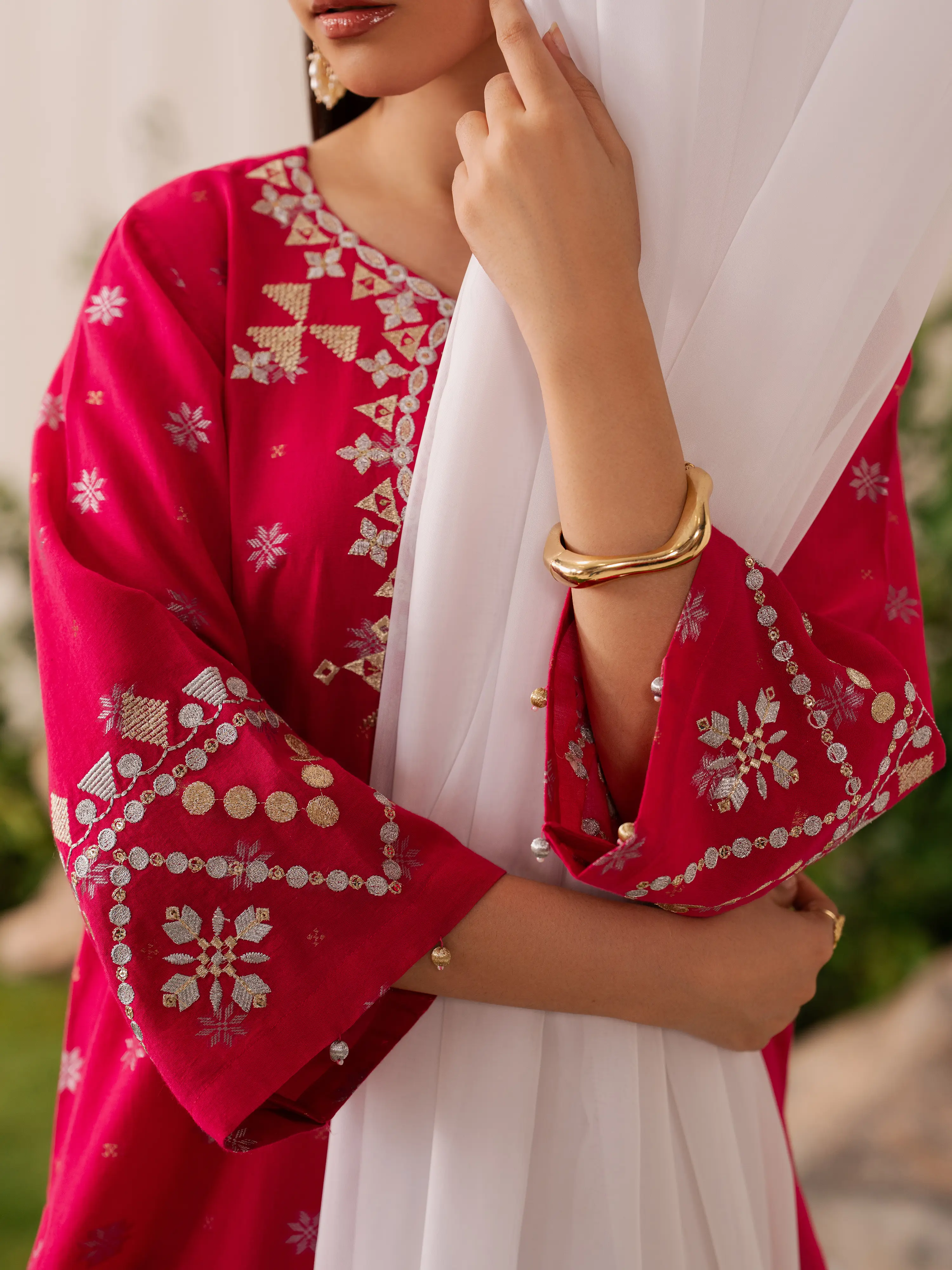 Embroidered Jacquard Suit - EWTKED6-86276-3P - Image 5