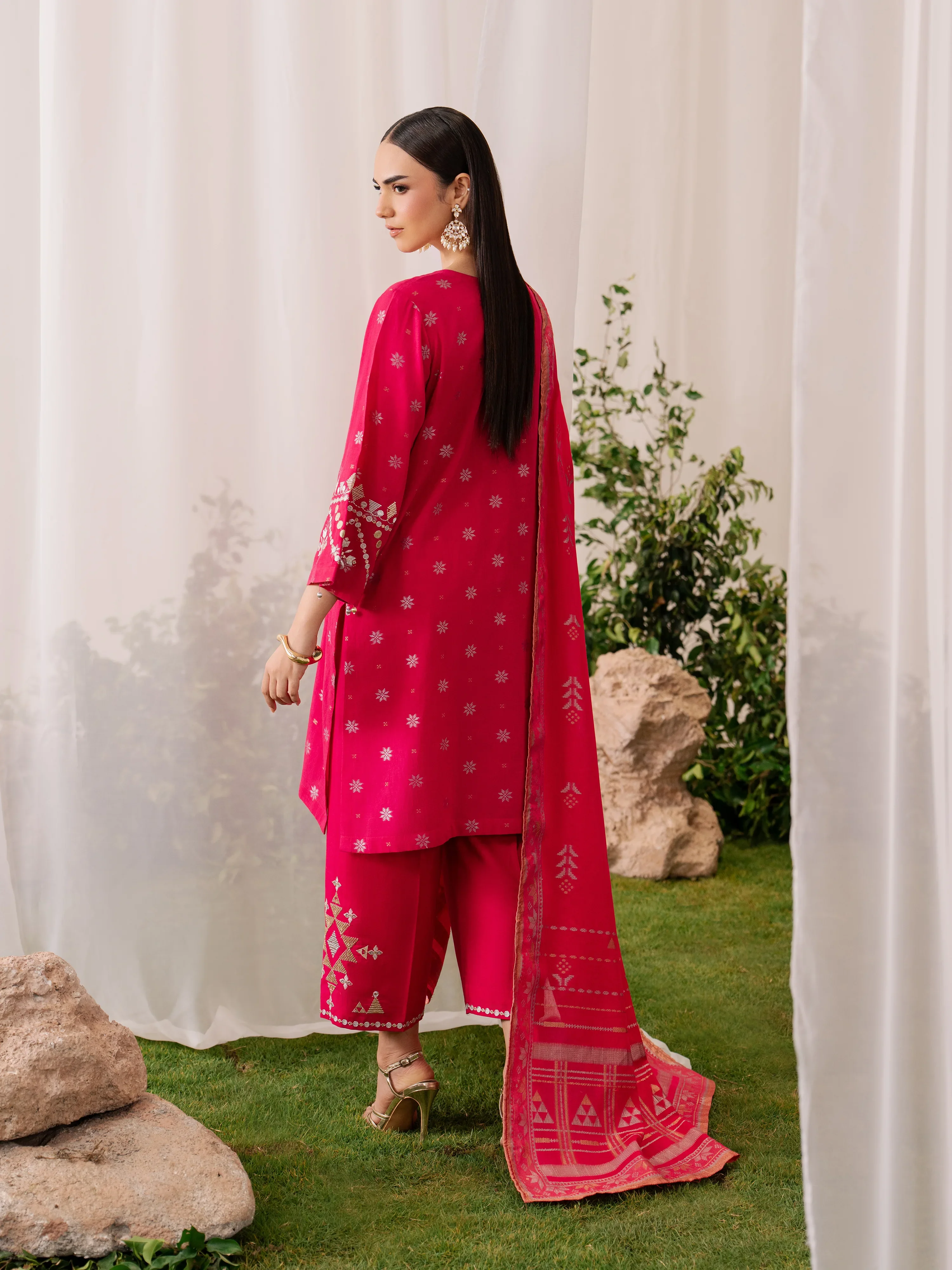 Embroidered Jacquard Suit - EWTKED6-86276-3P - Image 6