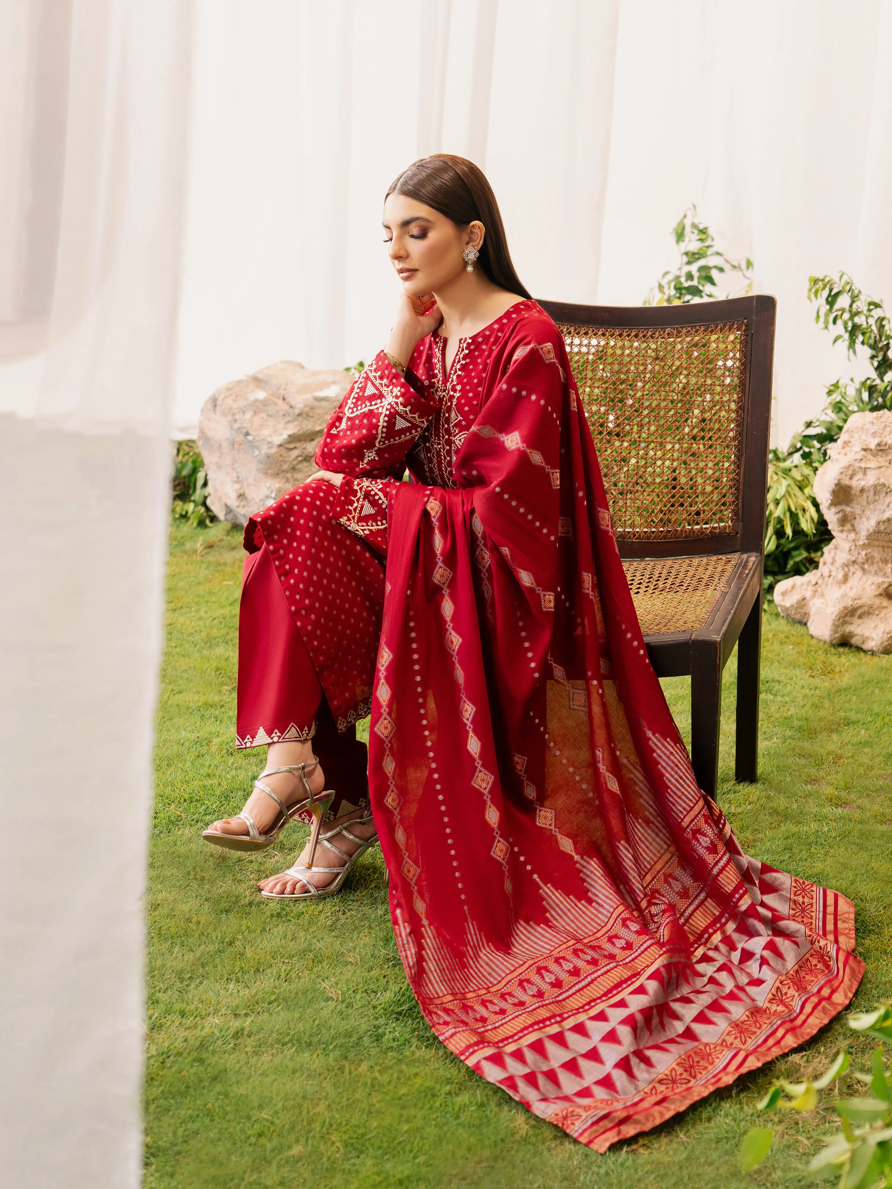 Embroidered Jamawar Suit - EWTKED6-86273-3P - Image 3