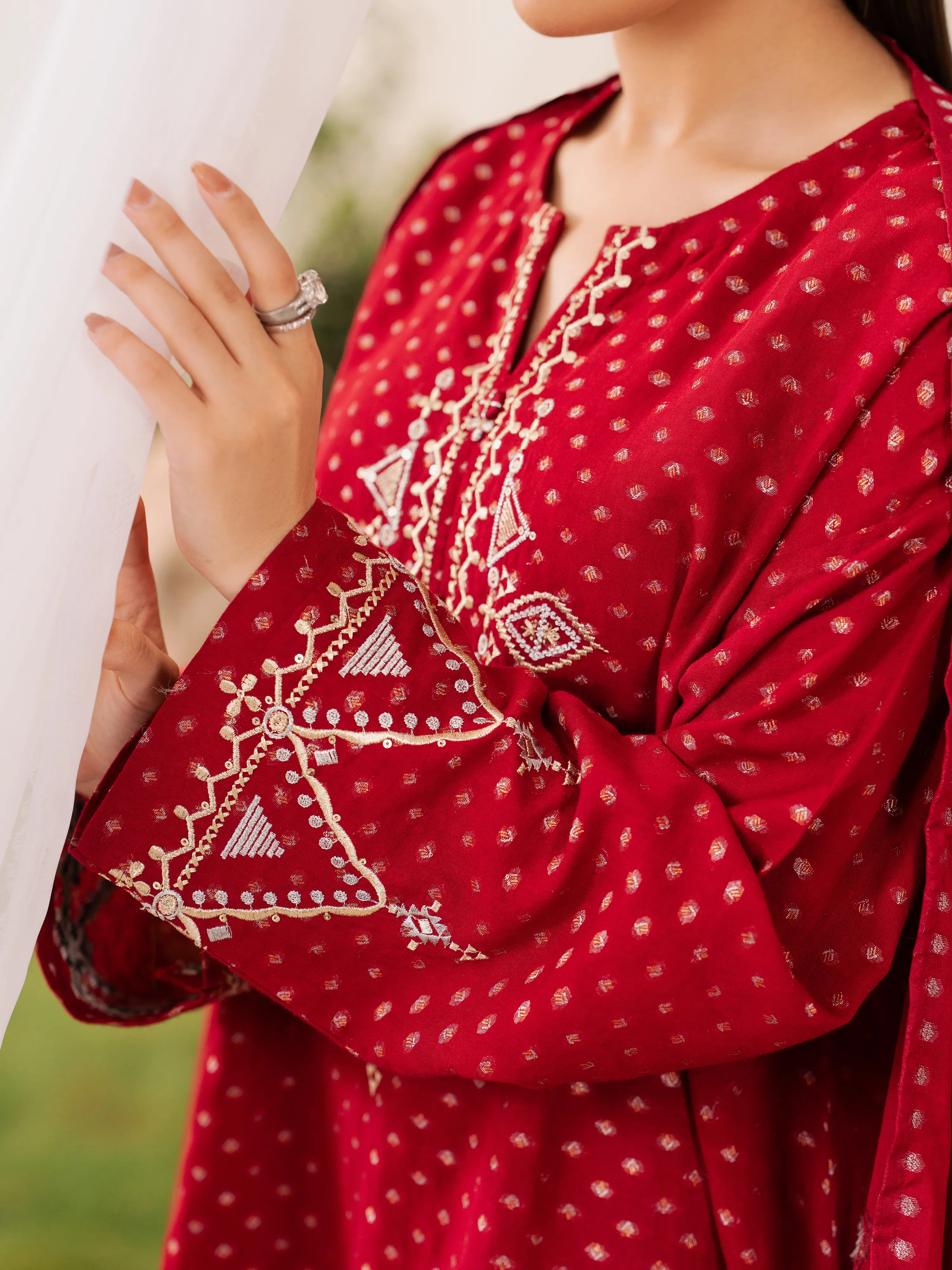 Embroidered Jamawar Suit - EWTKED6-86273-3P - Image 4