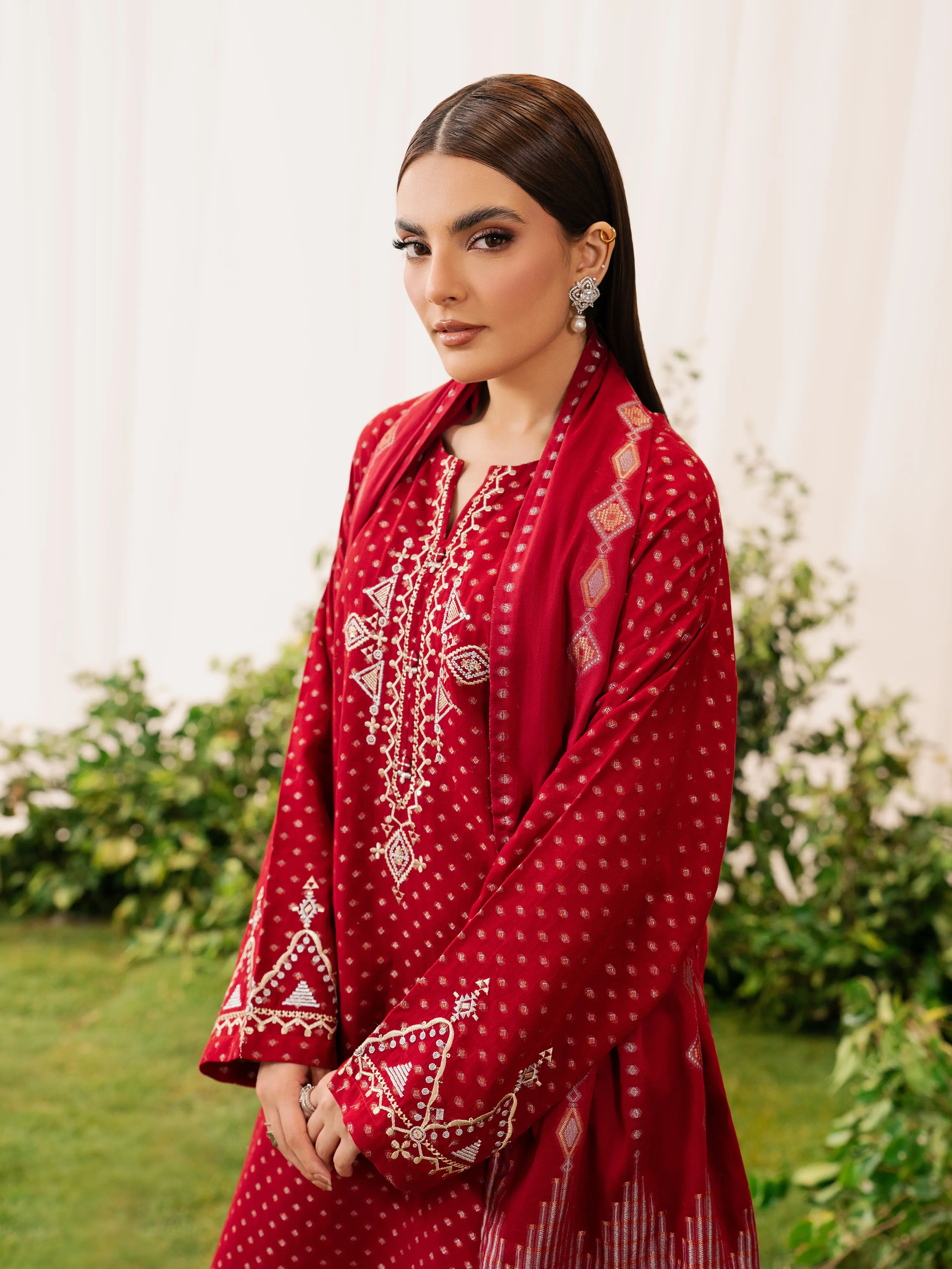 Embroidered Jamawar Suit - EWTKED6-86273-3P - Image 5