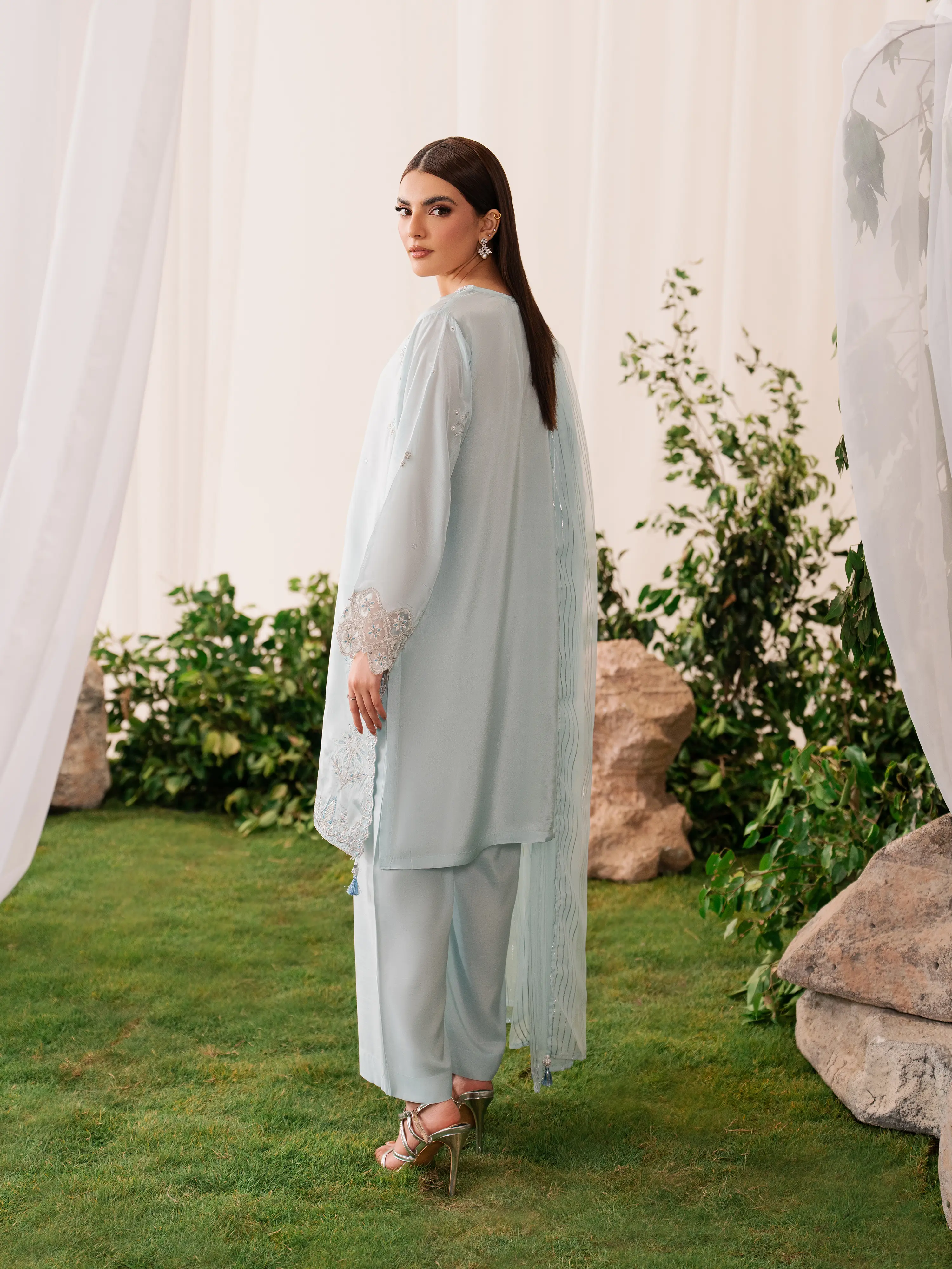 Embroidered Silk Suit - EWTPLED6-00064-3P - Image 6