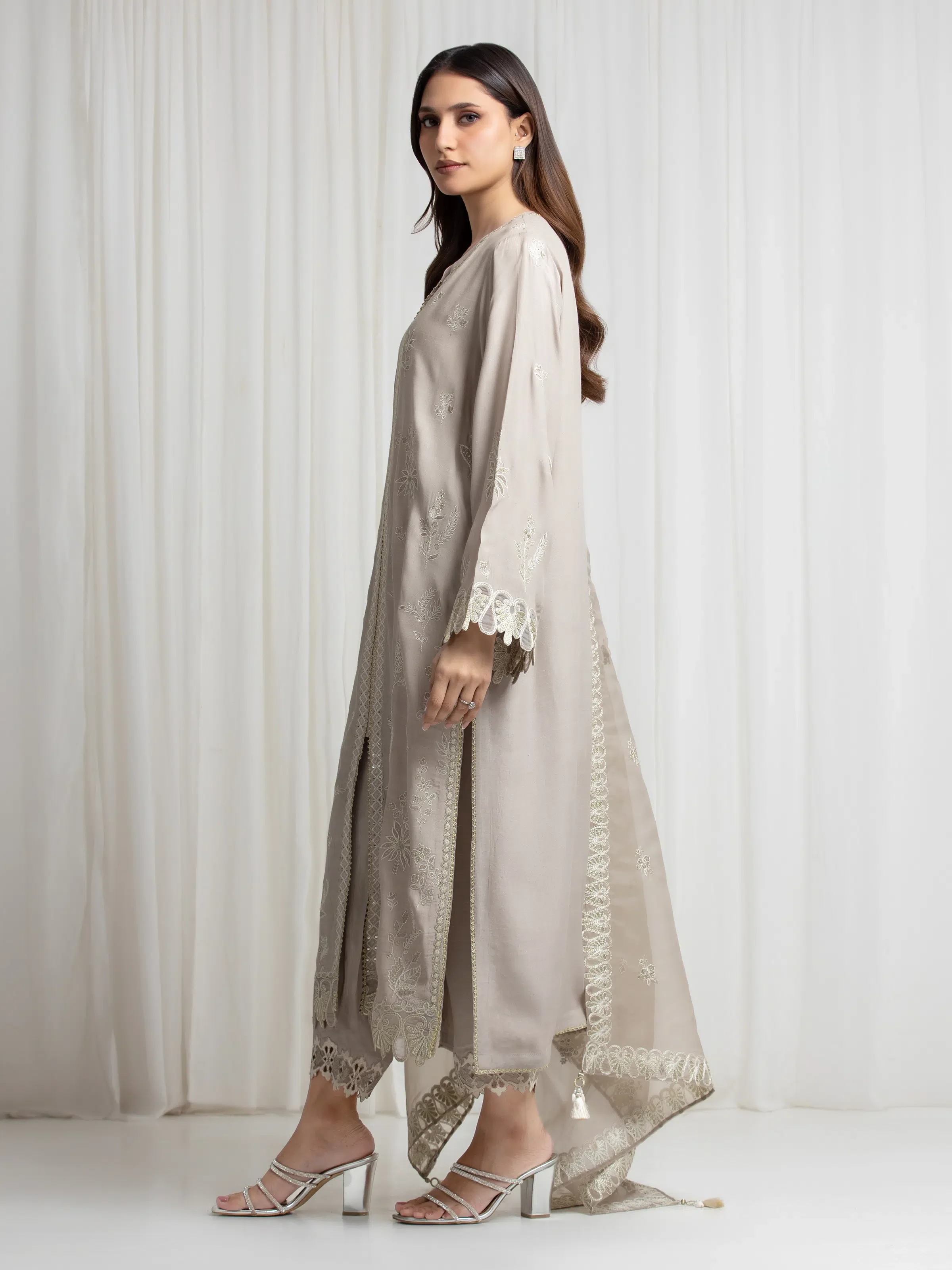 Embroidered Silk Suit - EWU6V16-32098-3P - Image 5