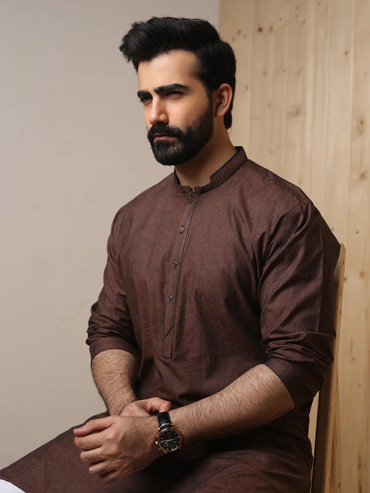 Embroidered Jacquard Kurta - EMTK19S-9783 - Image 3