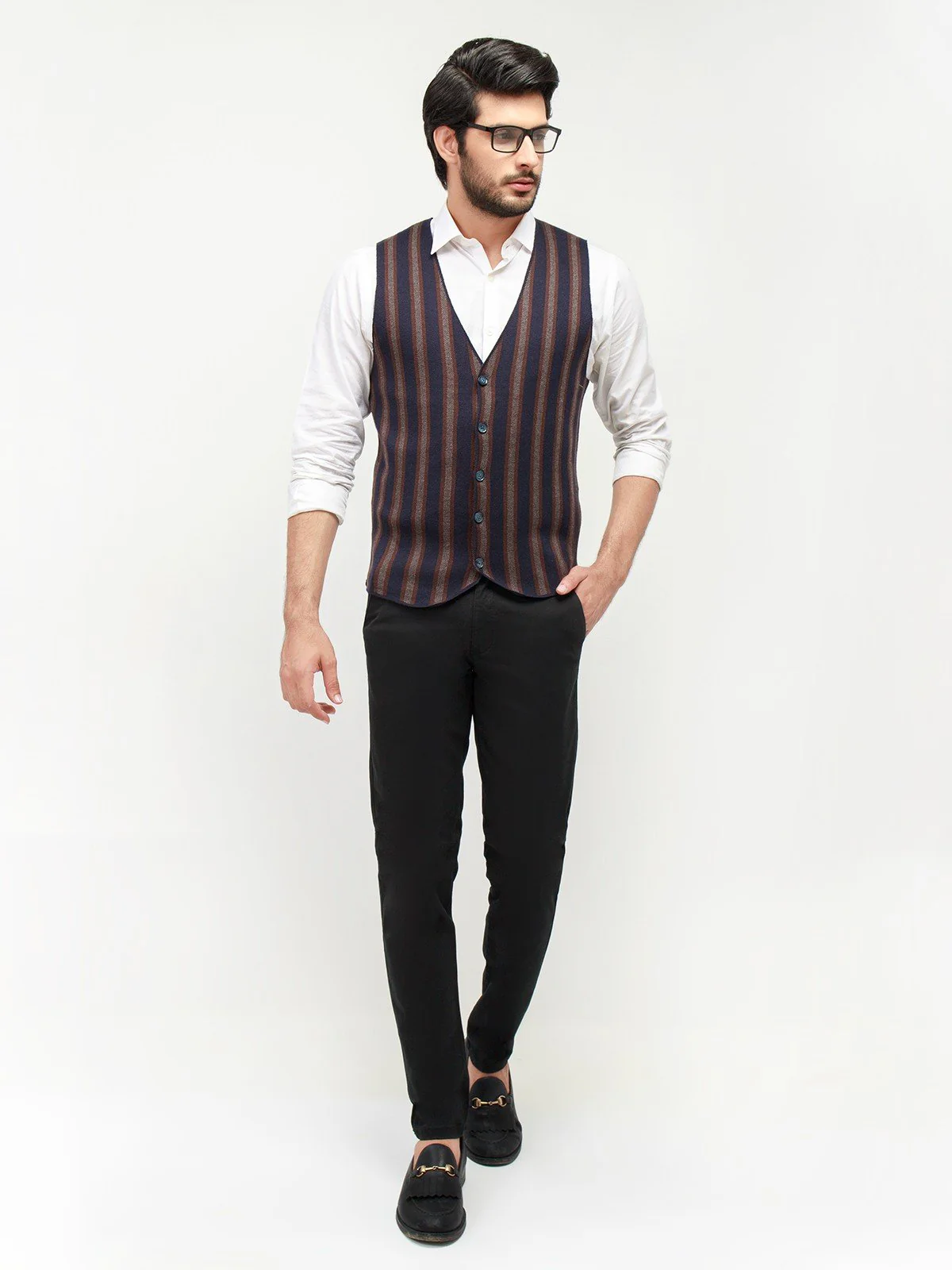 Striped Sleeveless Cardigan - EMTSWT20-021 - Image 2