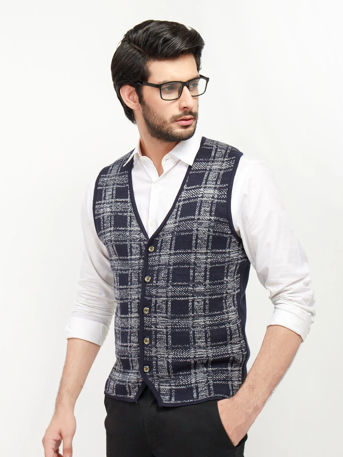 Check Sleeveless Cardigan - EMTSWT20-024