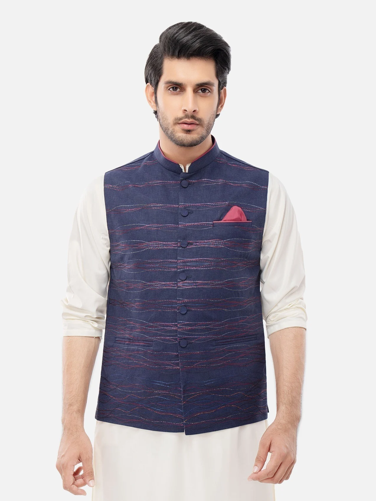 Embroidered Linen Waistcoat - EMTWC21-35767 - Image 5