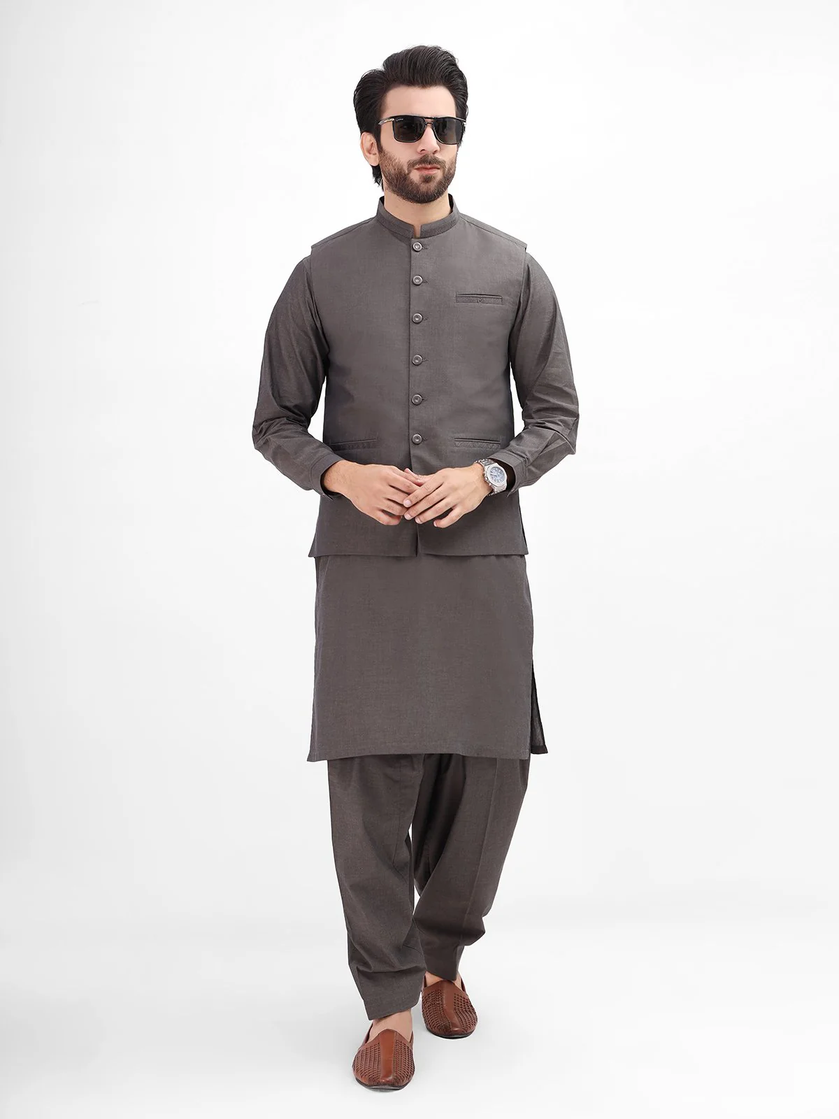 Embroidered Cotton Waistcoat Suit - EMTWCS21-011