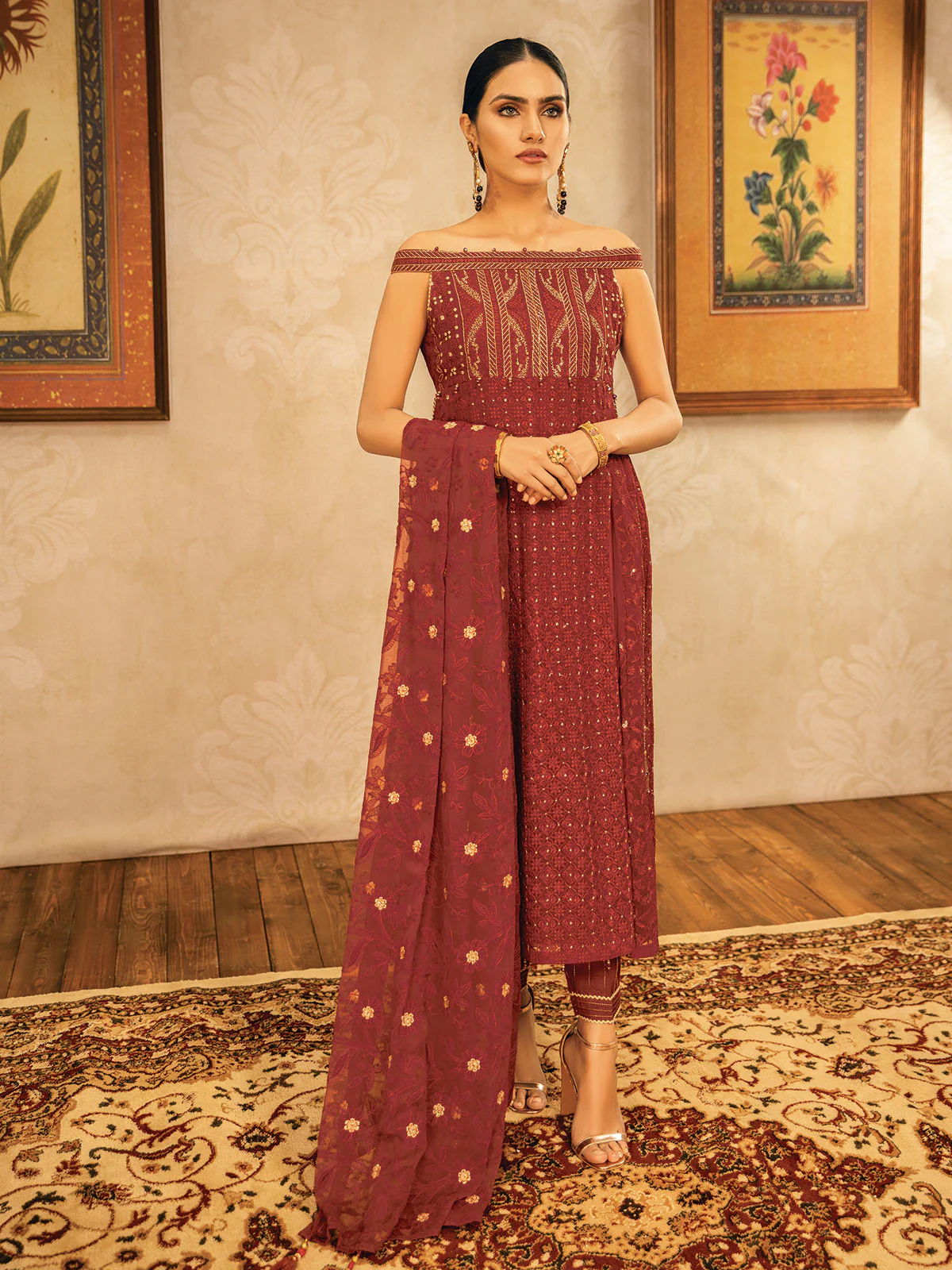 Embroidered Viscose Suit - EWU20C2-20051