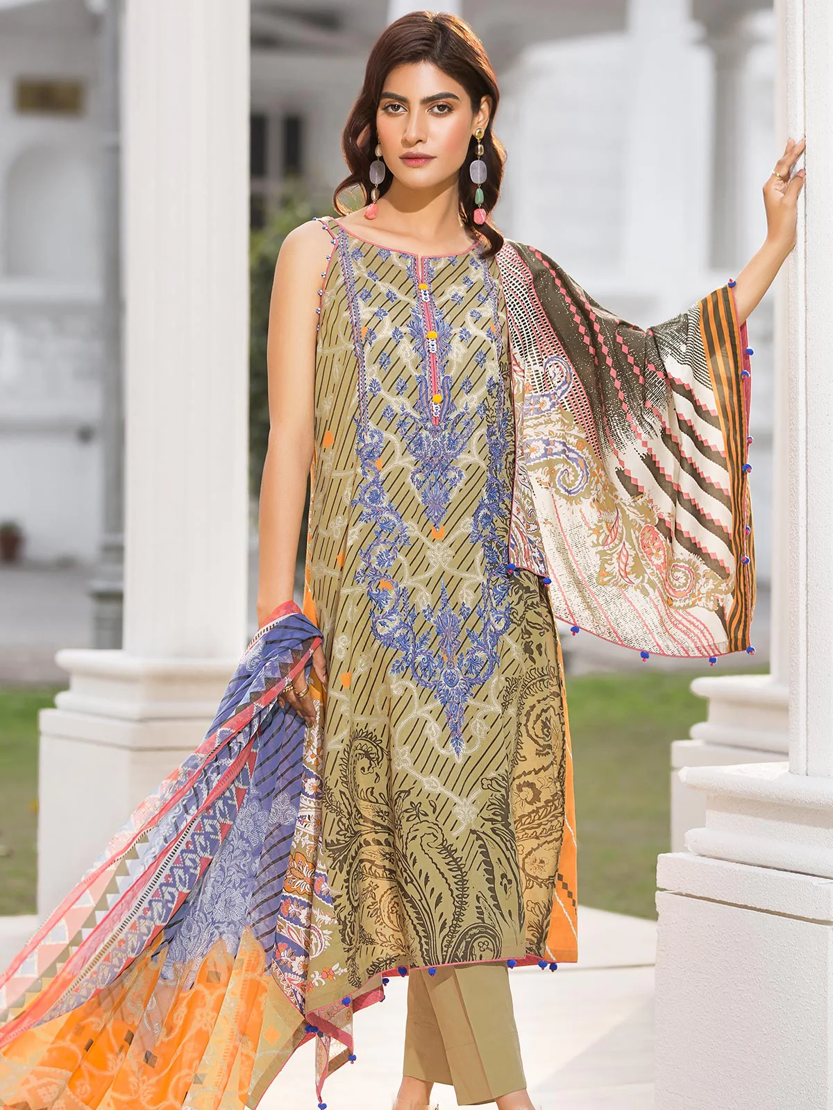 Embroidered Chiffon Suit - EWU20V1-19981