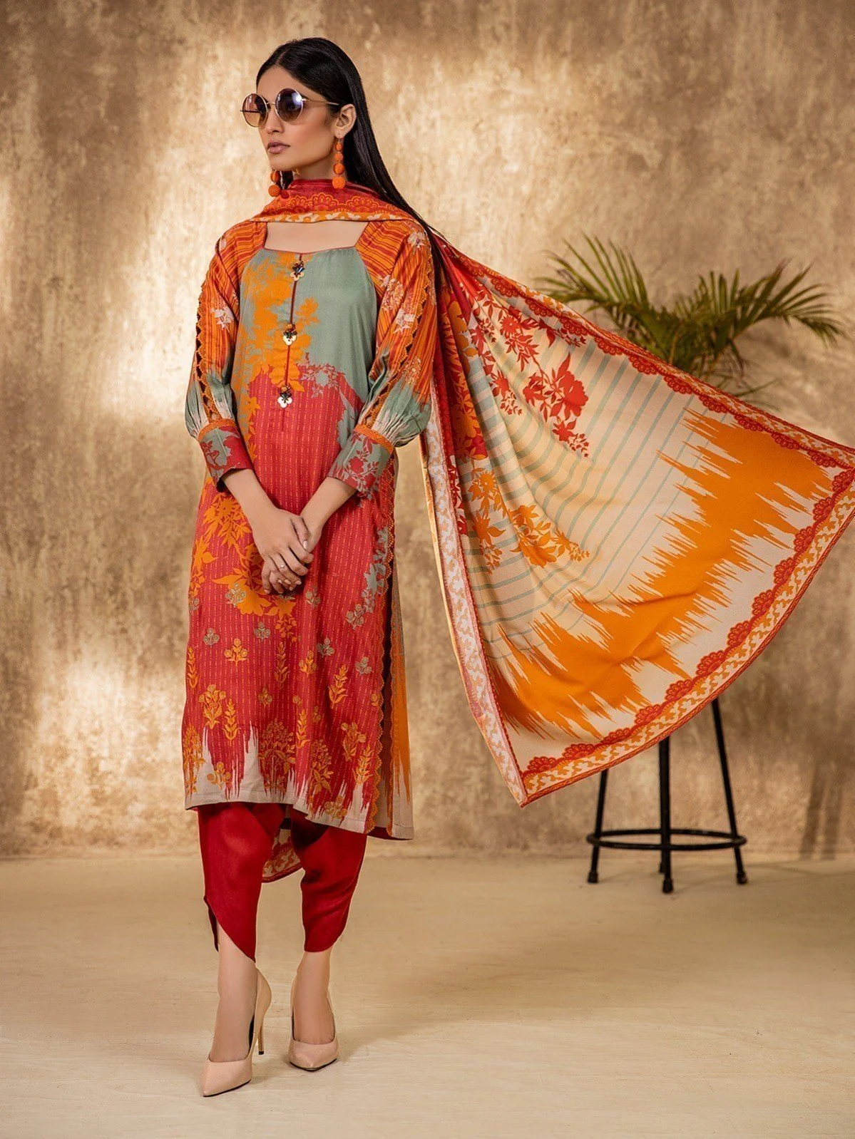 Embroidered Viscose Suit - EWU20V13-20124
