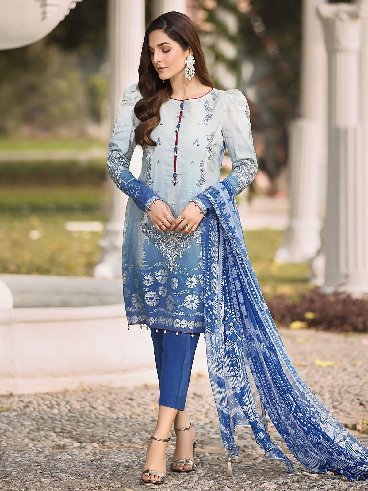 Embroidered Chiffon Suit - EWU20V4-19988
