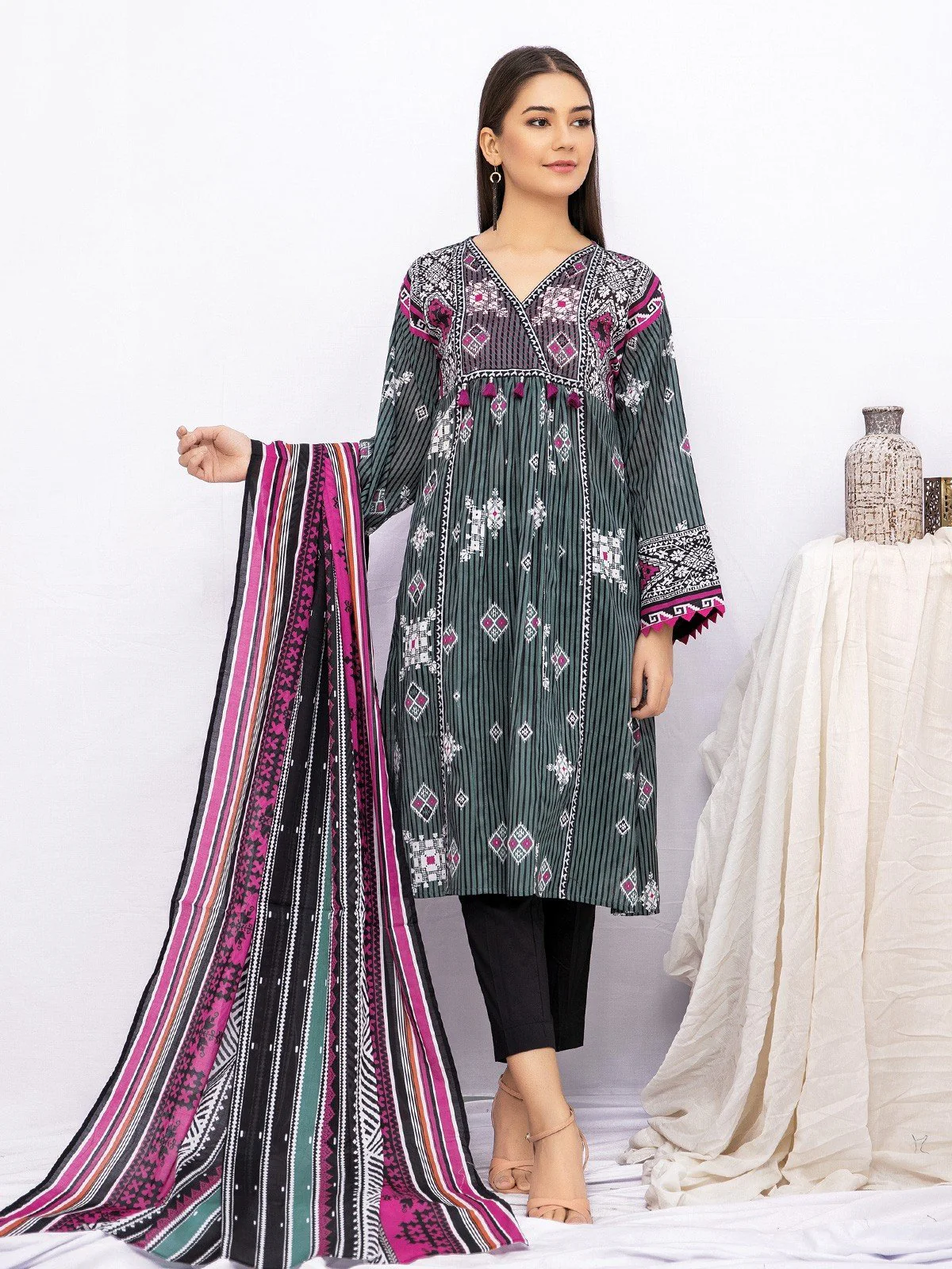 Printed Cambric Shirt Dupatta - EWU21A7-21259