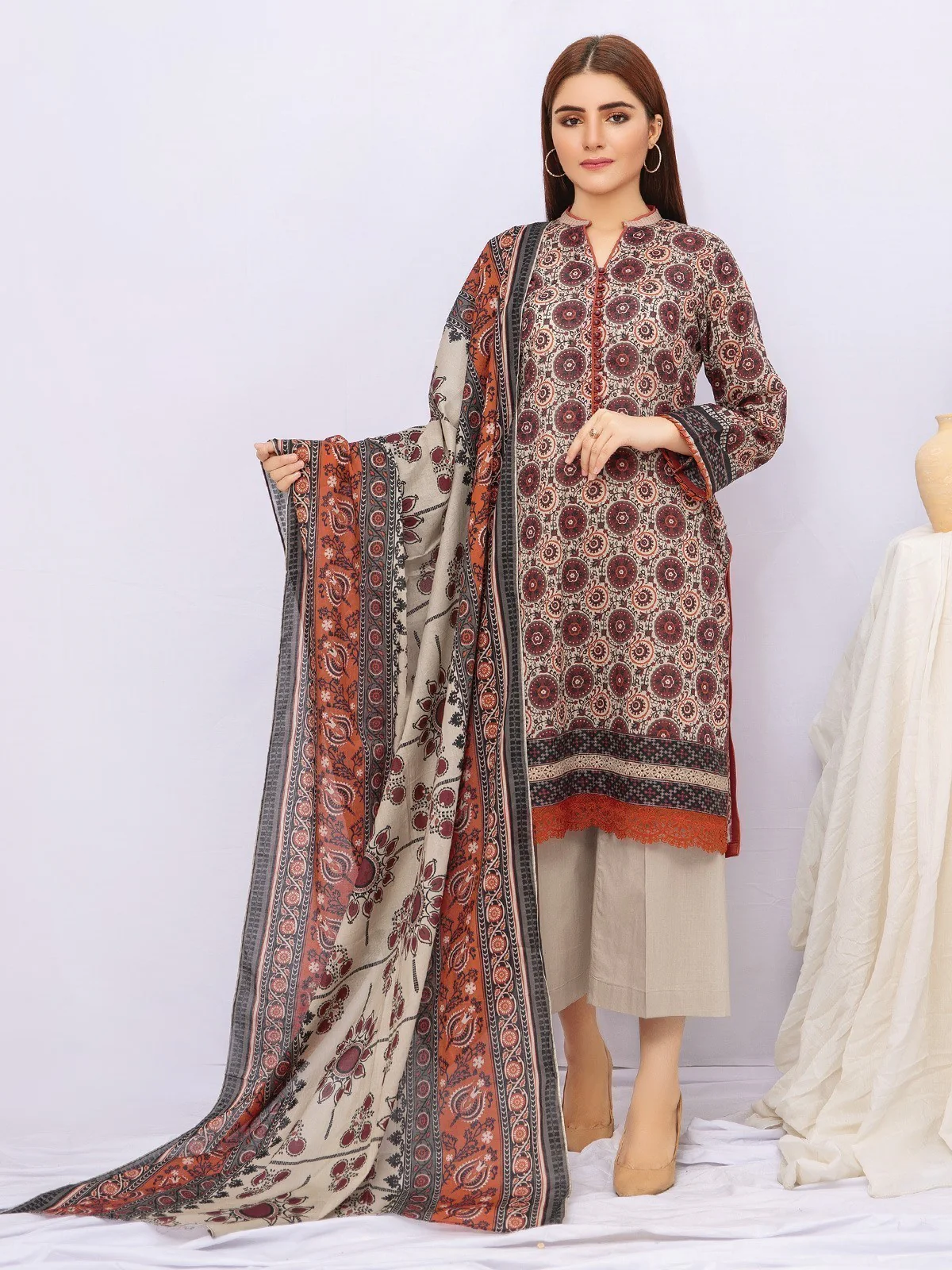 Printed Cambric Shirt Dupatta - EWU21A7-21263