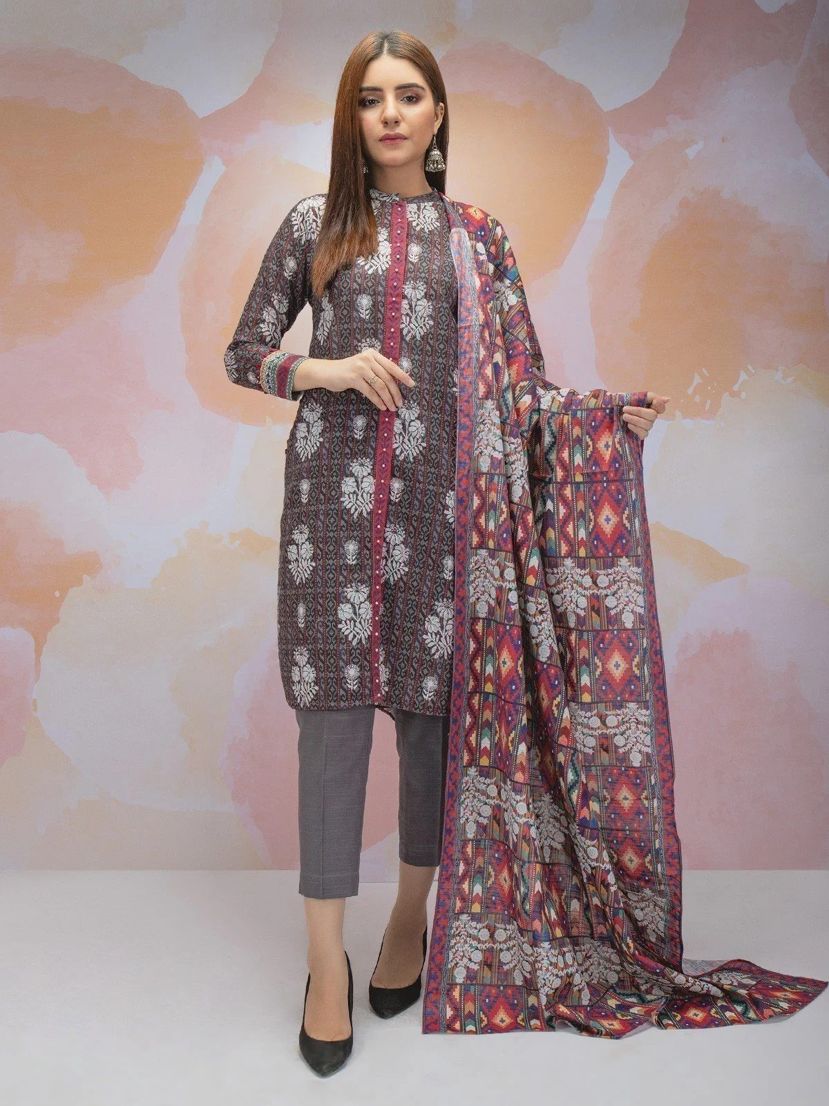 Printed Khaddar Shirt Dupatta - EWU21A9-21514