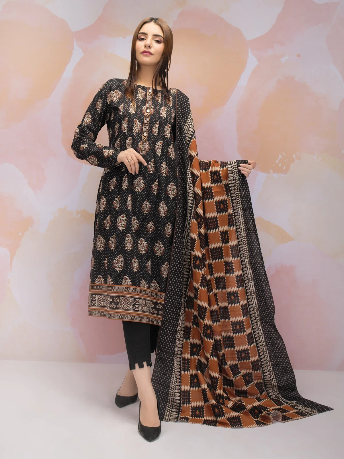 Printed Khaddar Shirt Dupatta - EWU21A9-21526