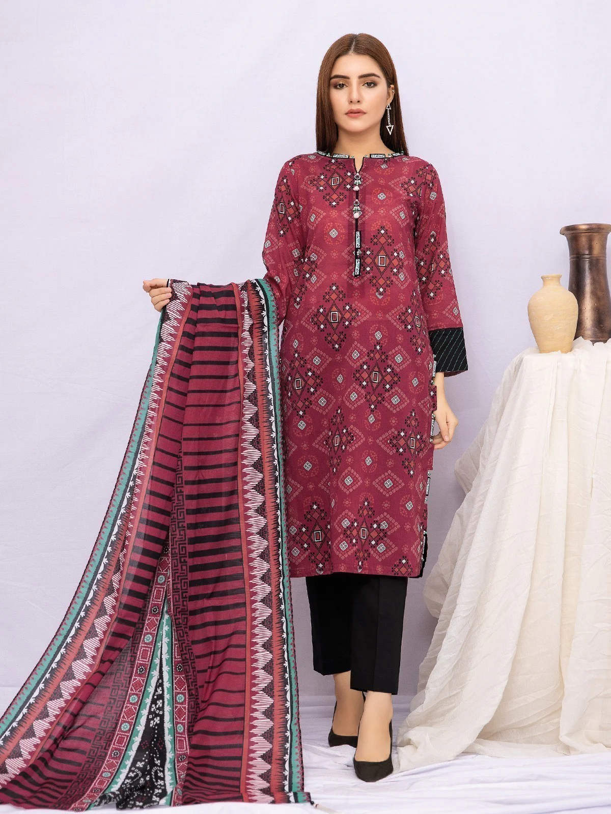 Printed Khaddar Shirt Dupatta - EWU21A9-21532